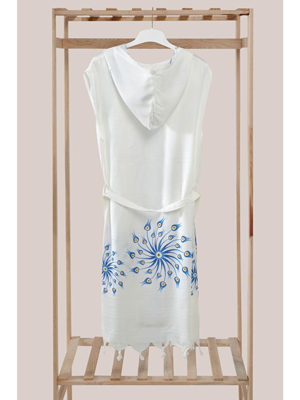 Mavi Bambu Kapüşon'lu Peştemal Bornoz Plaj Elbisesi-1