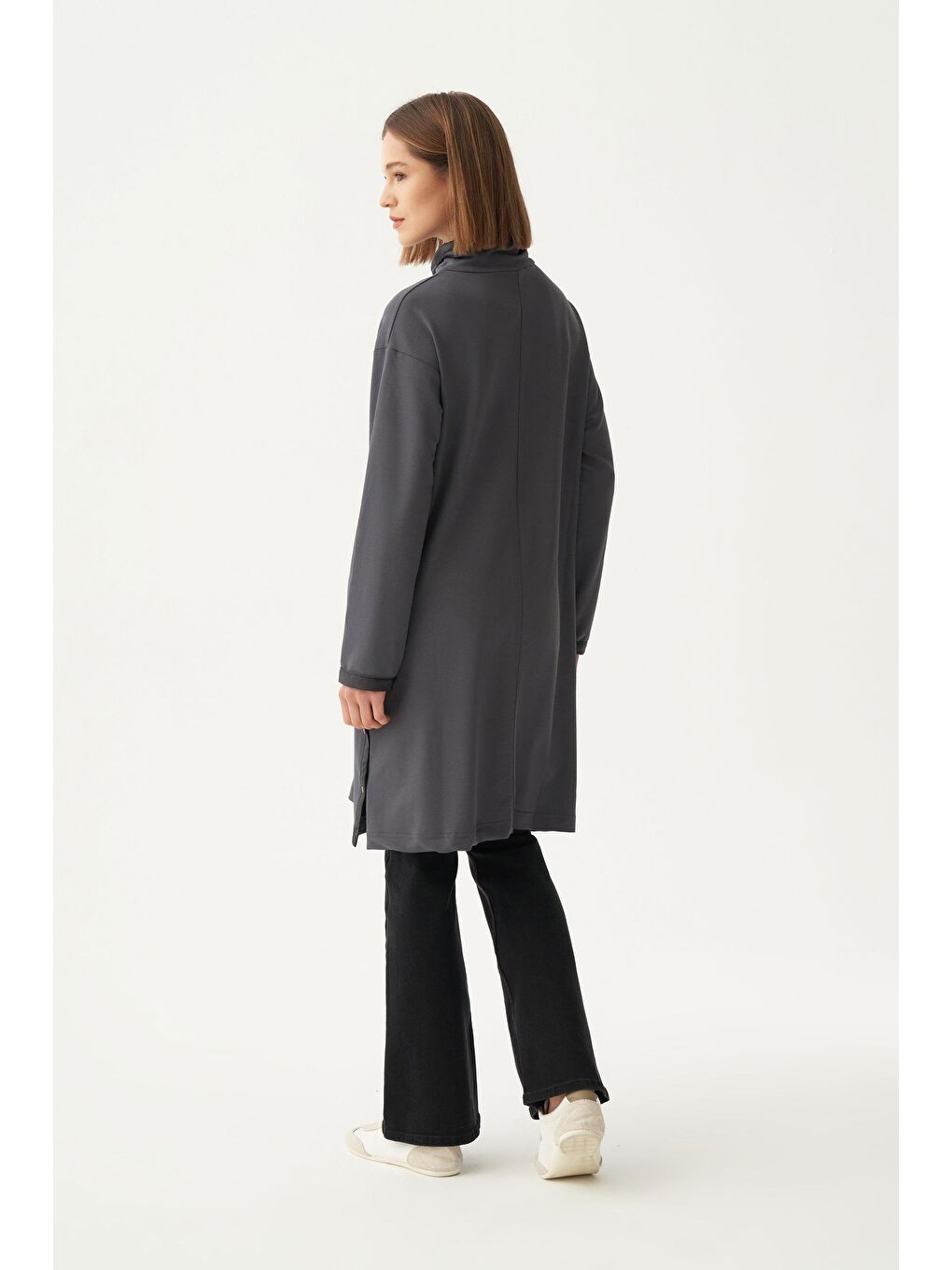 Antrasit-Deri Biyeli Pamuklu Uzun Tunik-3