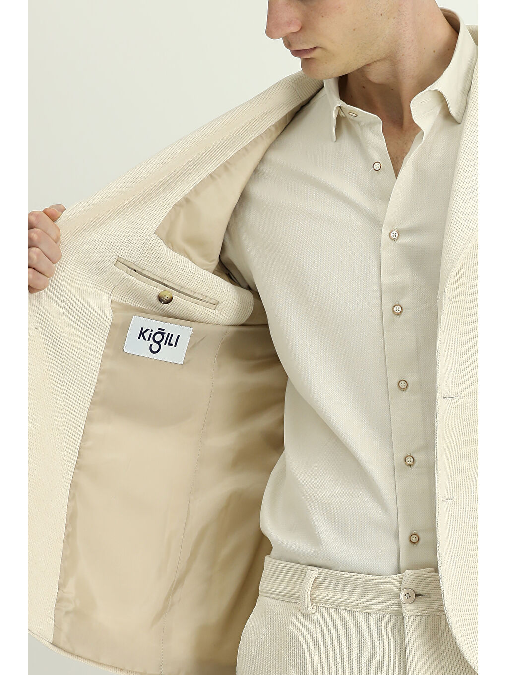 Ekru Regular Fit Desenli Spor Ceket-6