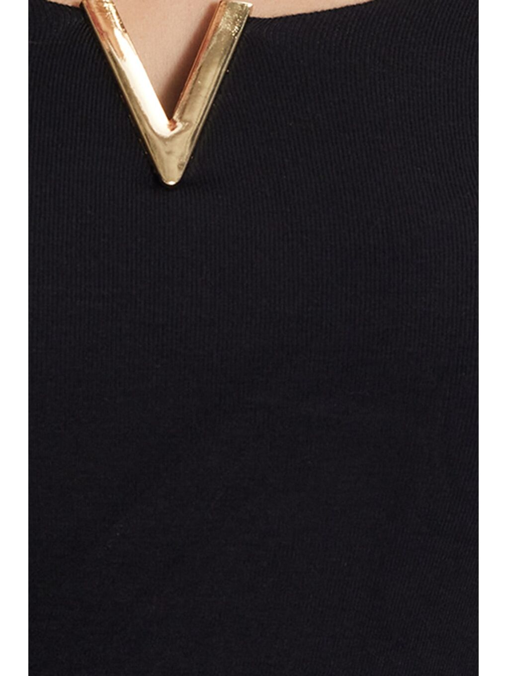 Kadın Slim Fit Dar Kesim Pamuklu Uzun Kollu V Yaka Siyah Tişört Bluz-5