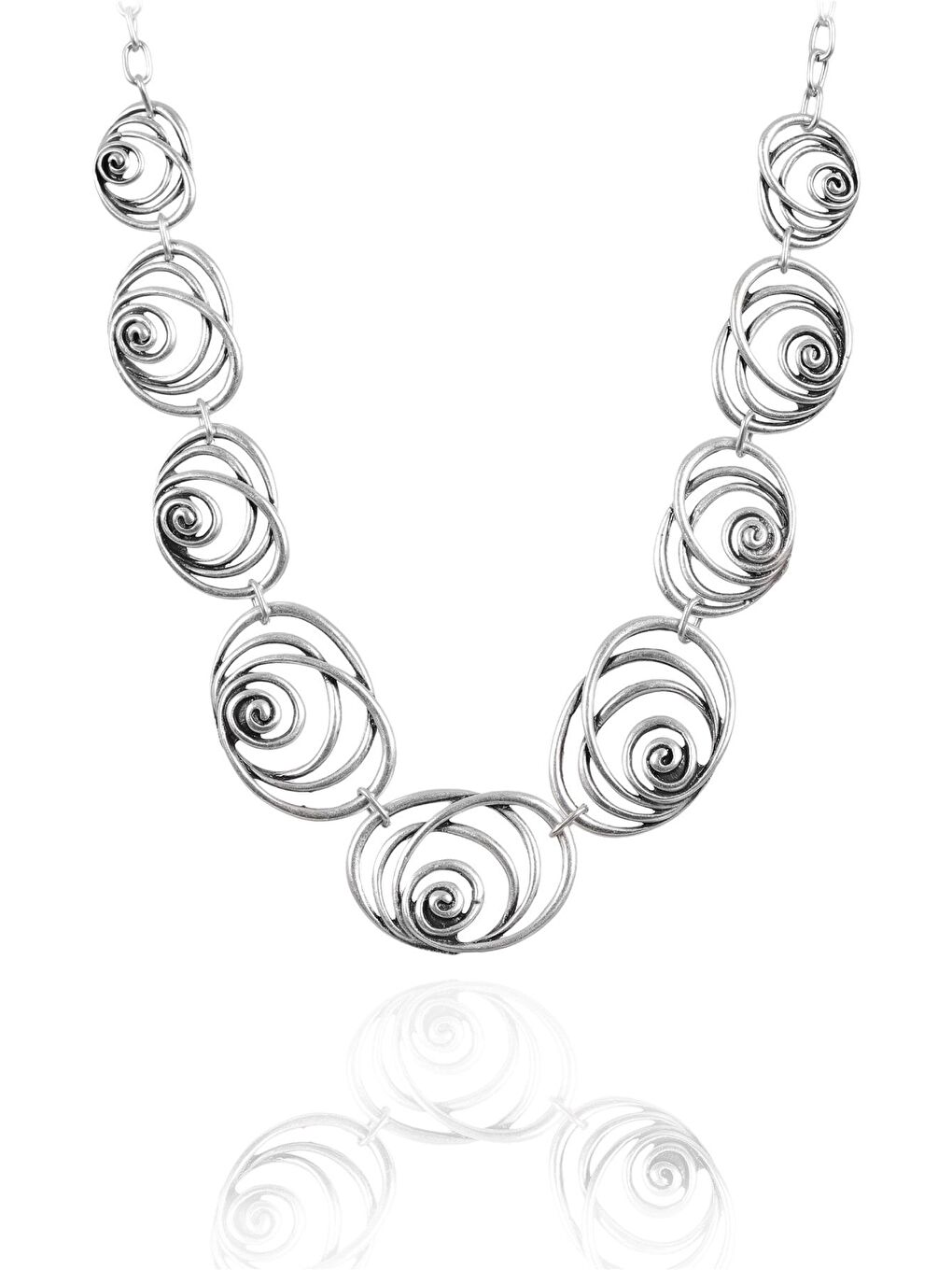 Gri Kadın Antik Gümüş Kaplama Gül Formlu Kolye-1