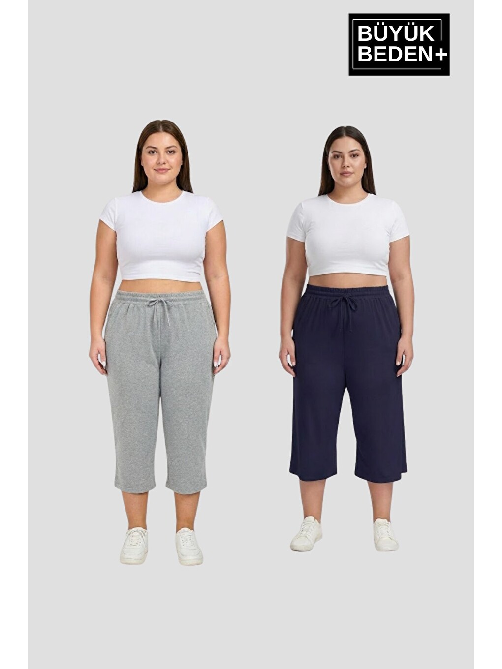Lacivert Büyük Beden Kadın İkili Set Kapri Şort Rahat Kalıp 3XL-6XL SPR26BSRK591+2