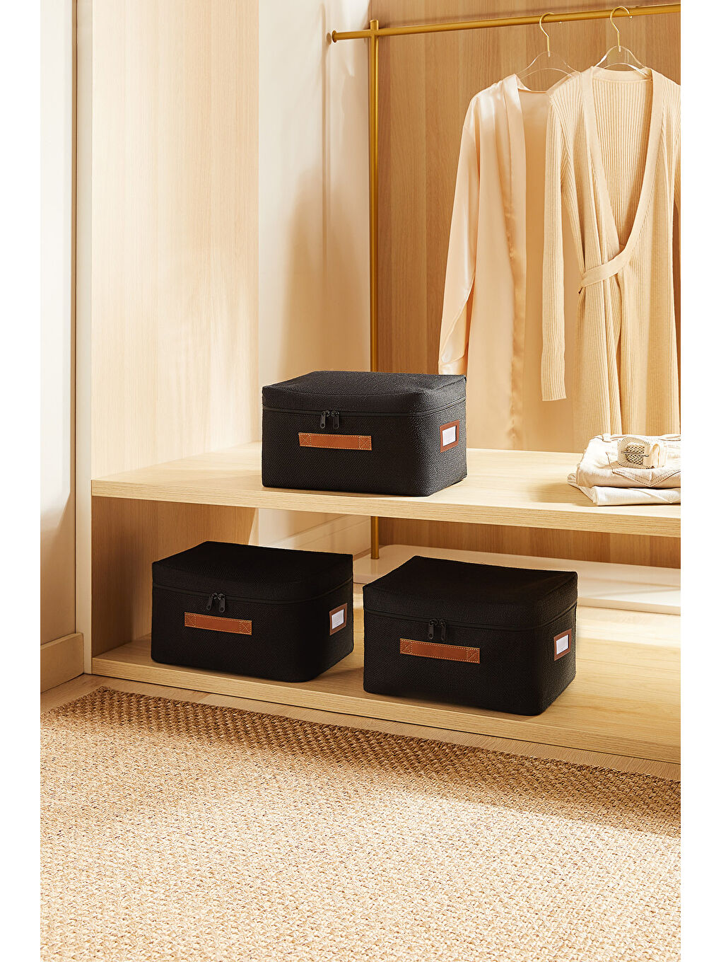 3'lü Siyah Renk Jüt Hurç Set 30 x 22 x 18 cm