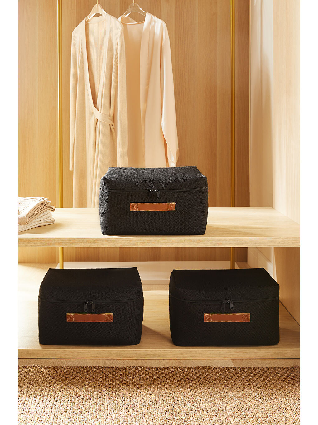 3'lü Siyah Renk Jüt Hurç Set 30 x 22 x 18 cm-1