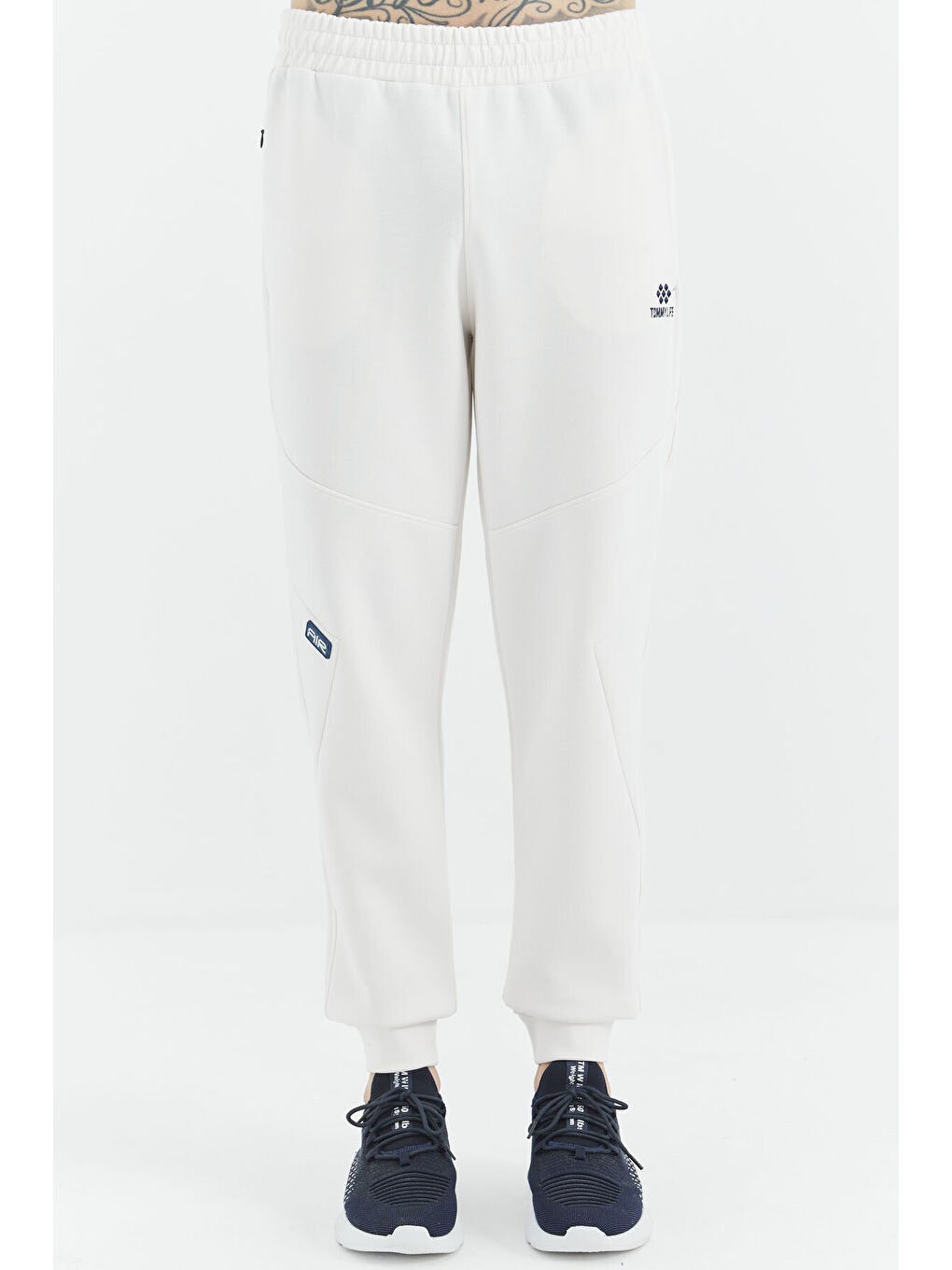 Ekru Bağcıklı Şerit Detaylı Rahat Kalıp  Eşofman Alt - 82100