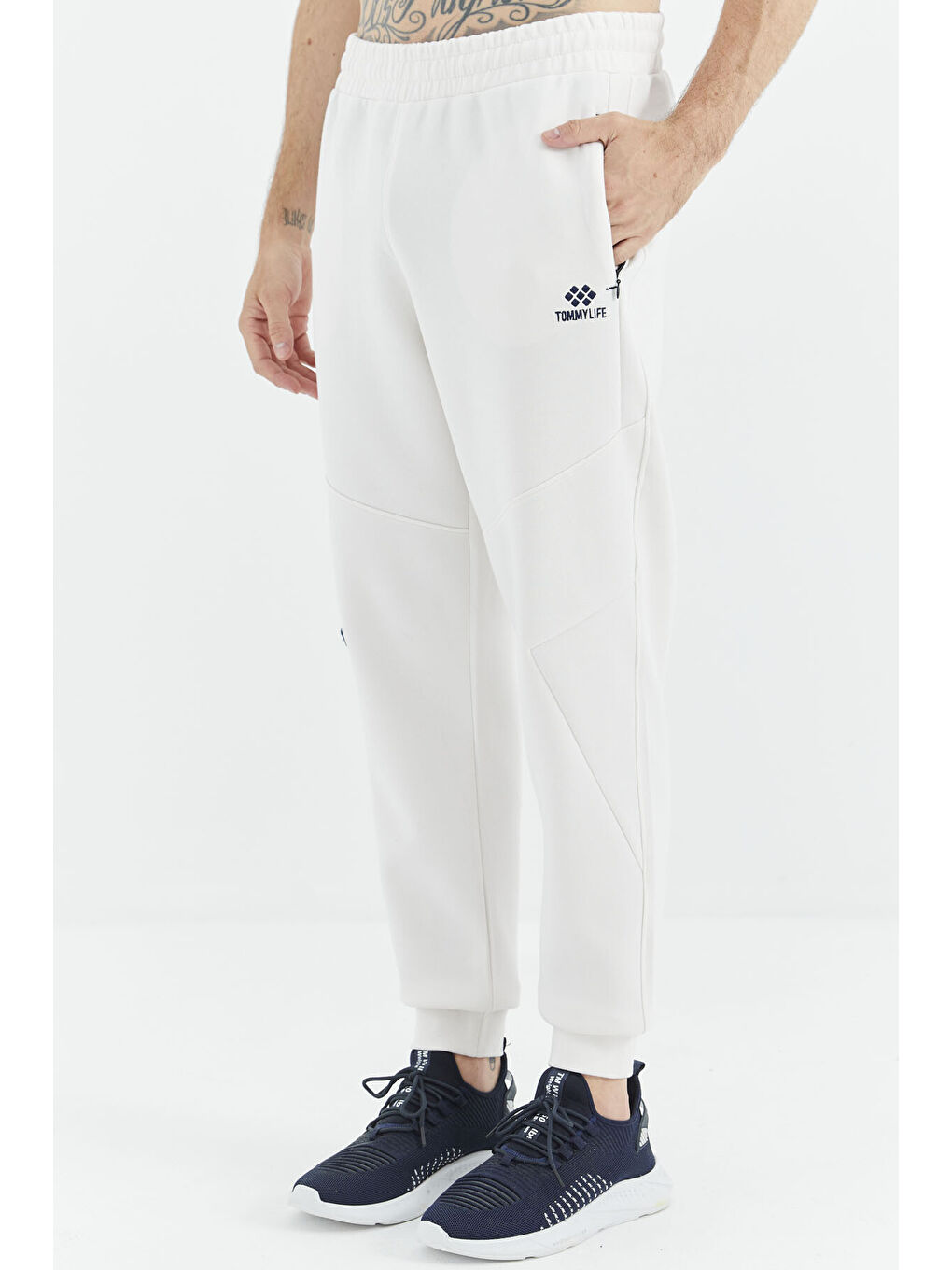 Ekru Bağcıklı Şerit Detaylı Rahat Kalıp  Eşofman Alt - 82100-4