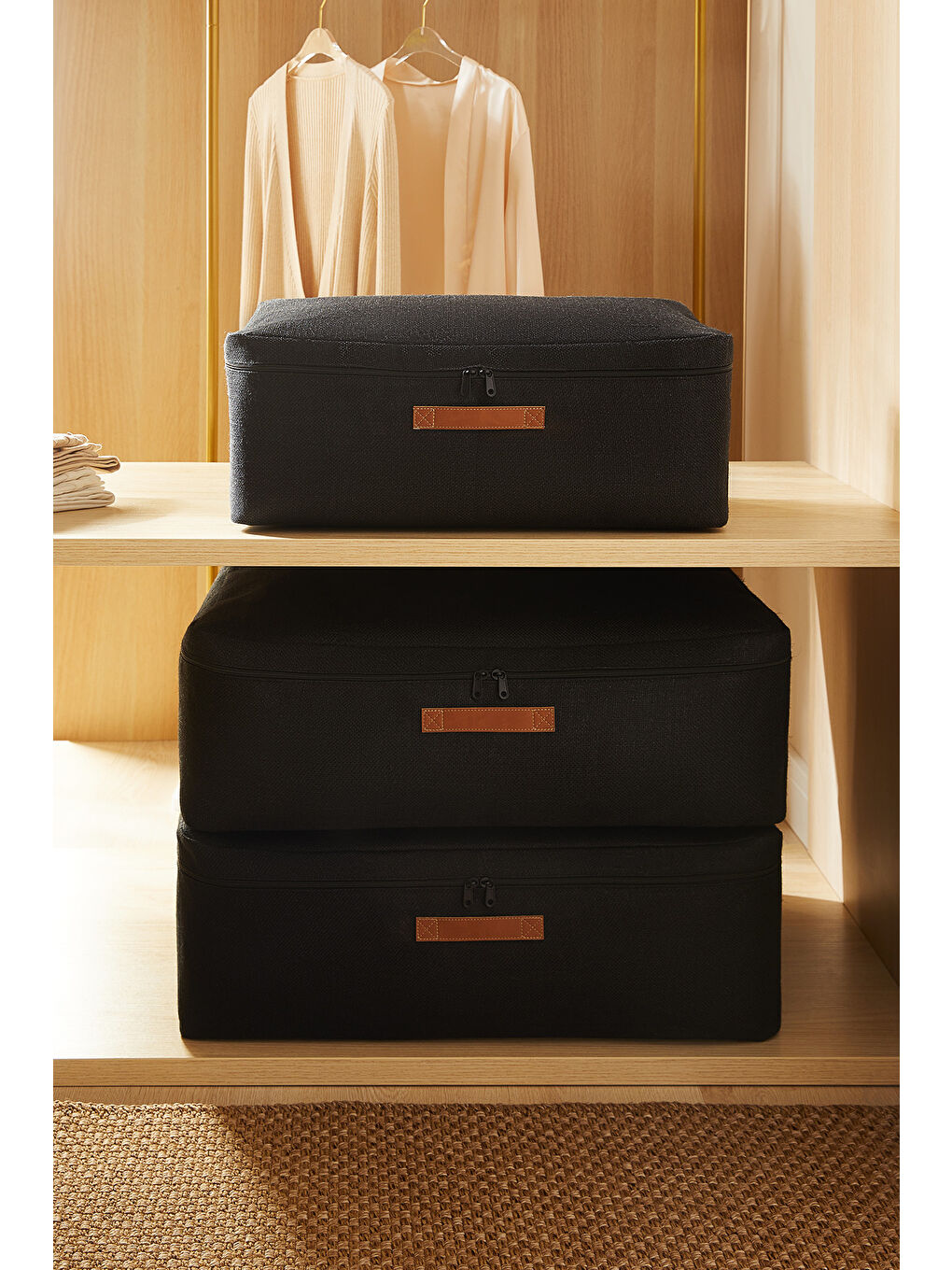 3'lü Siyah Renk Jüt Baza Altı Hurç Set-1