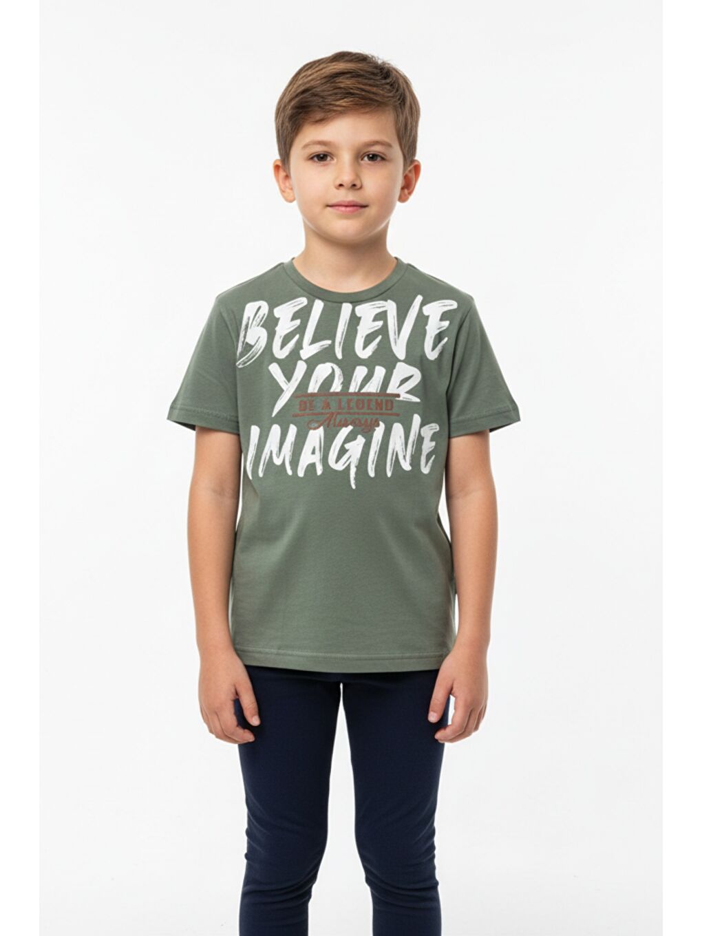 Yeşil Erkek Çocuk Bisiklet Yaka Kısa Kollu Baskılı Tişört 24991