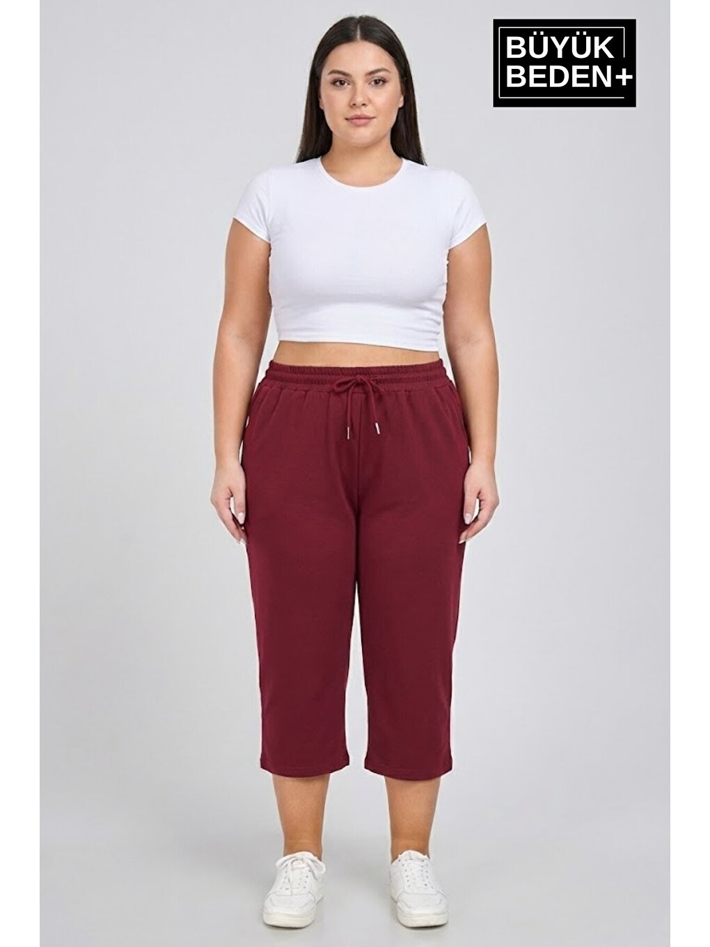 Bordo Kadın Büyük Beden Şort 3XL-6XL Rahat Kesim Diz Altı Günlük Şort-SPR26BSRK591