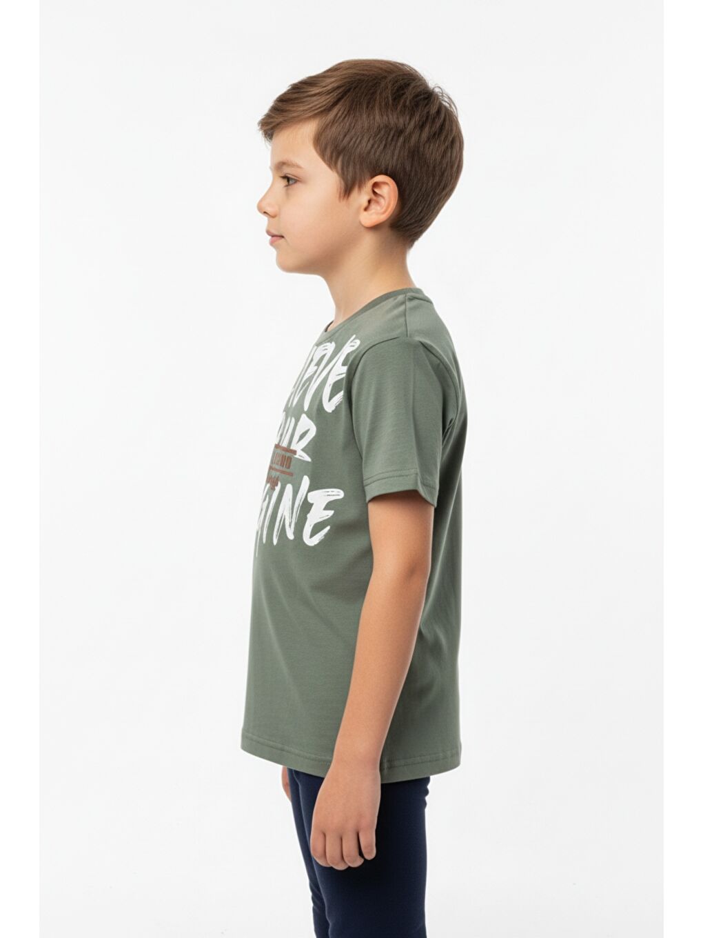 Yeşil Erkek Çocuk Bisiklet Yaka Kısa Kollu Baskılı Tişört 24991-1