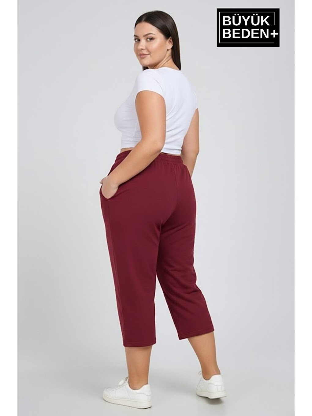Bordo Kadın Büyük Beden Şort 3XL-6XL Rahat Kesim Diz Altı Günlük Şort-SPR26BSRK591-2