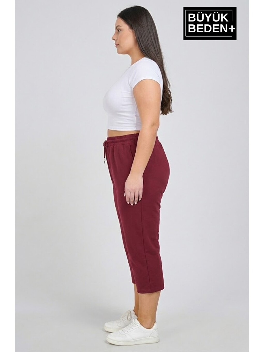 Bordo Kadın Büyük Beden Şort 3XL-6XL Rahat Kesim Diz Altı Günlük Şort-SPR26BSRK591-3