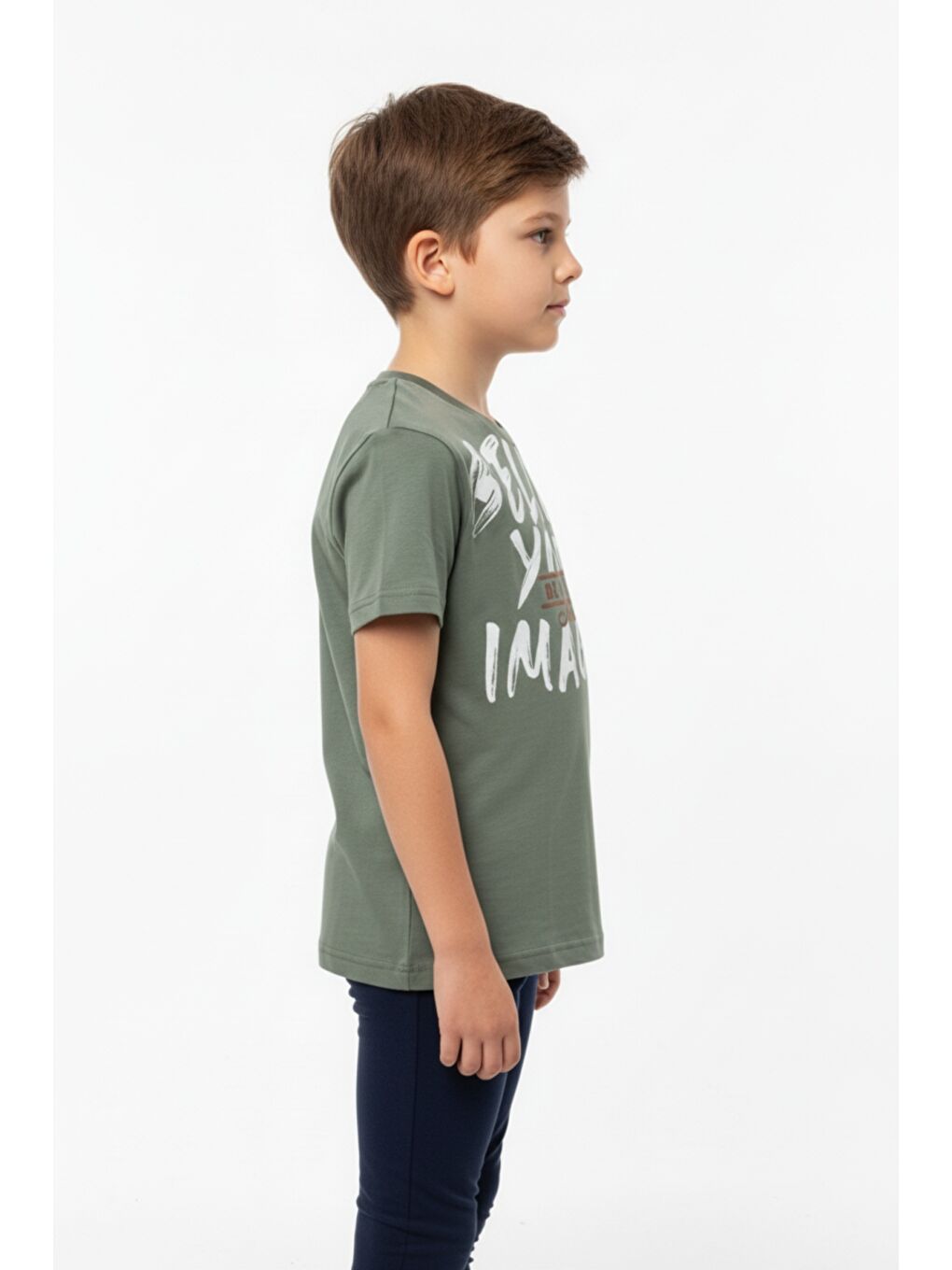 Yeşil Erkek Çocuk Bisiklet Yaka Kısa Kollu Baskılı Tişört 24991-2