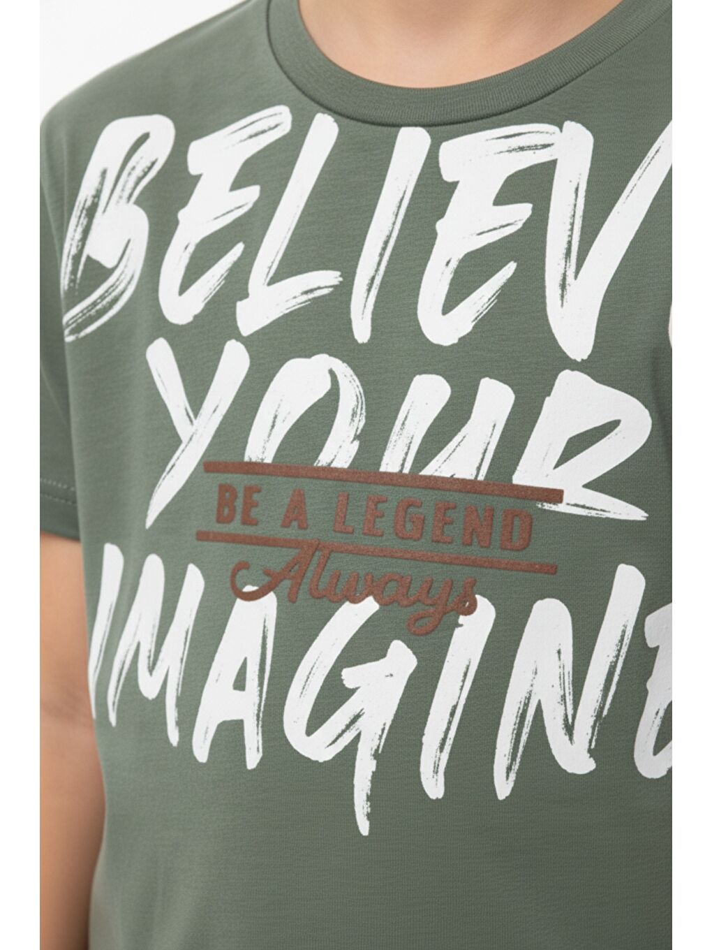 Yeşil Erkek Çocuk Bisiklet Yaka Kısa Kollu Baskılı Tişört 24991-4