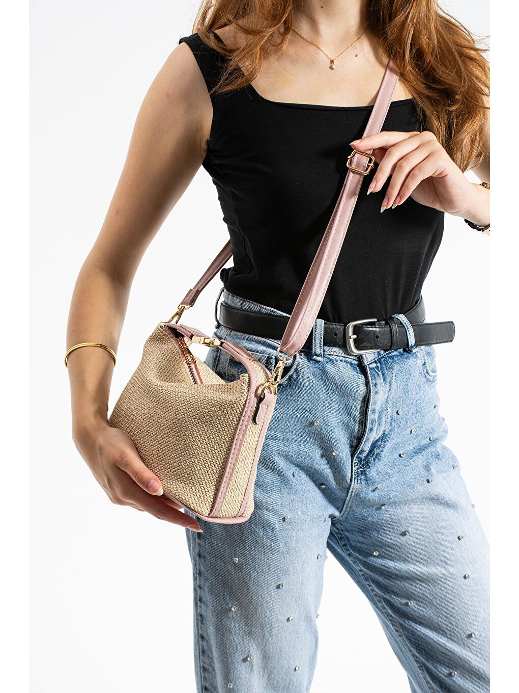 Pembe Cosmos Hasır Kadın Omuz Çantası BP-4862O