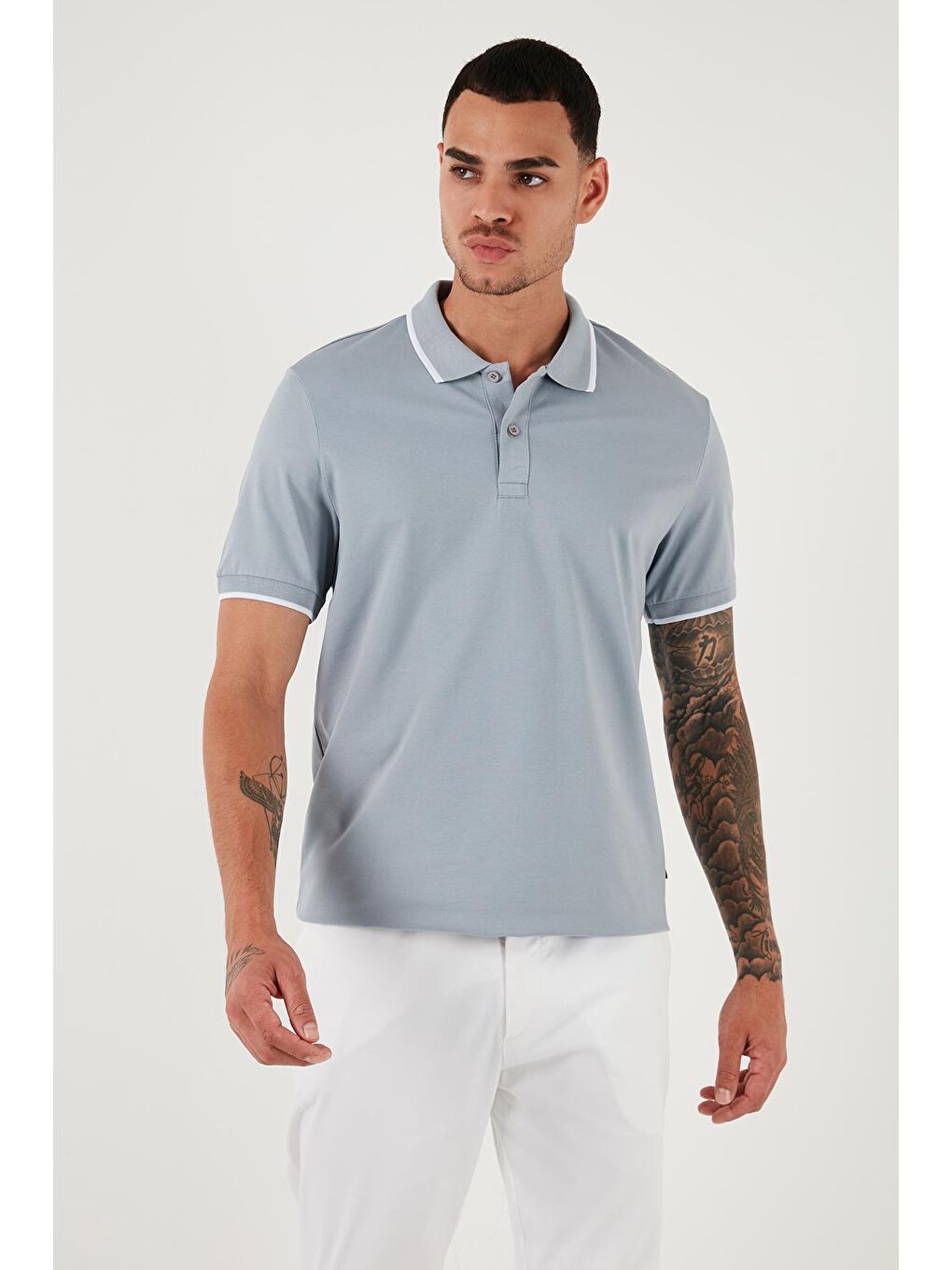 Buratti Açık Gri Pamuklu Regular Fit Polo Yaka T Shirt 5902063 - 4