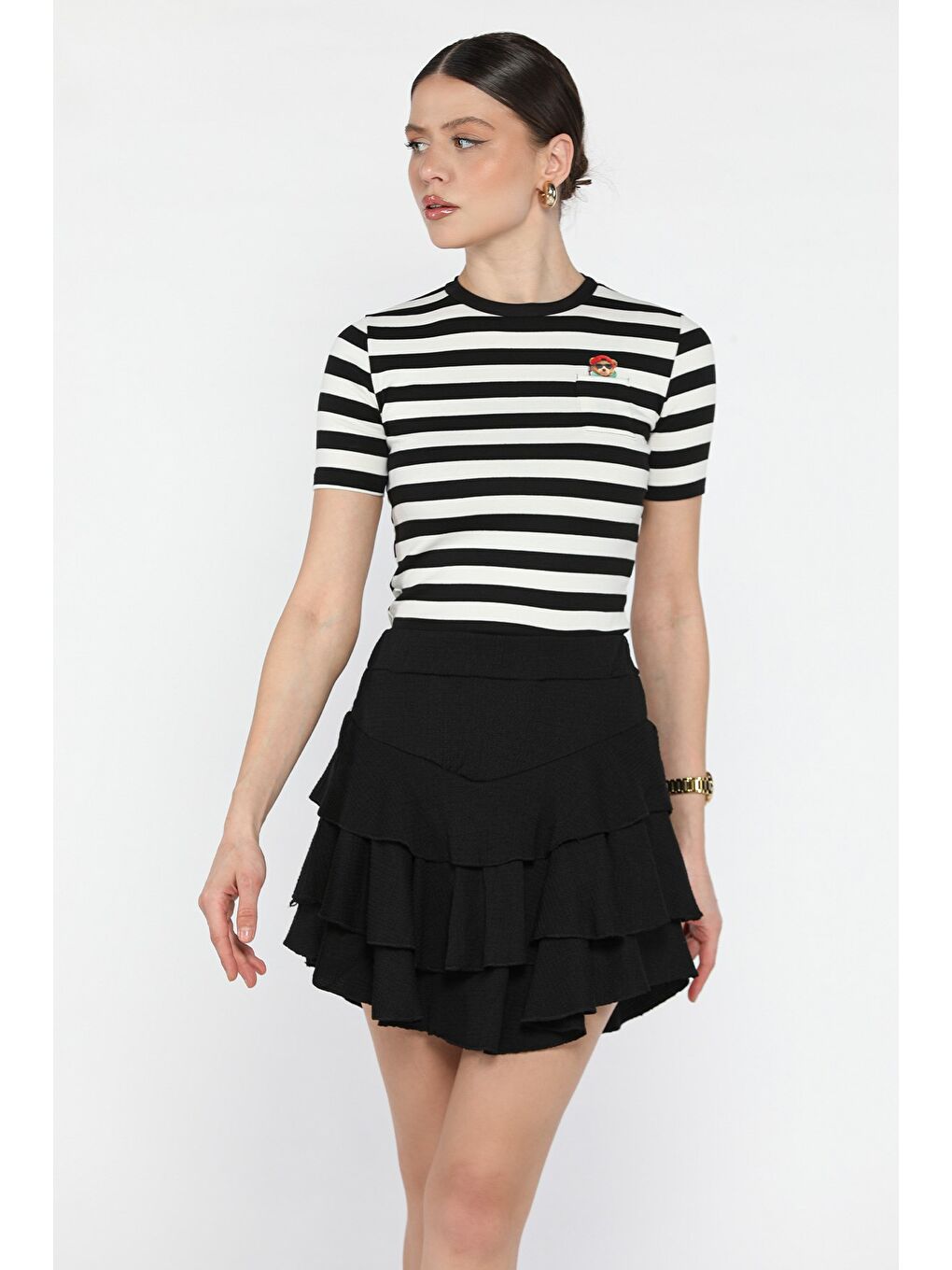 Siyah Bel Lastikli Şortlu Etek-1