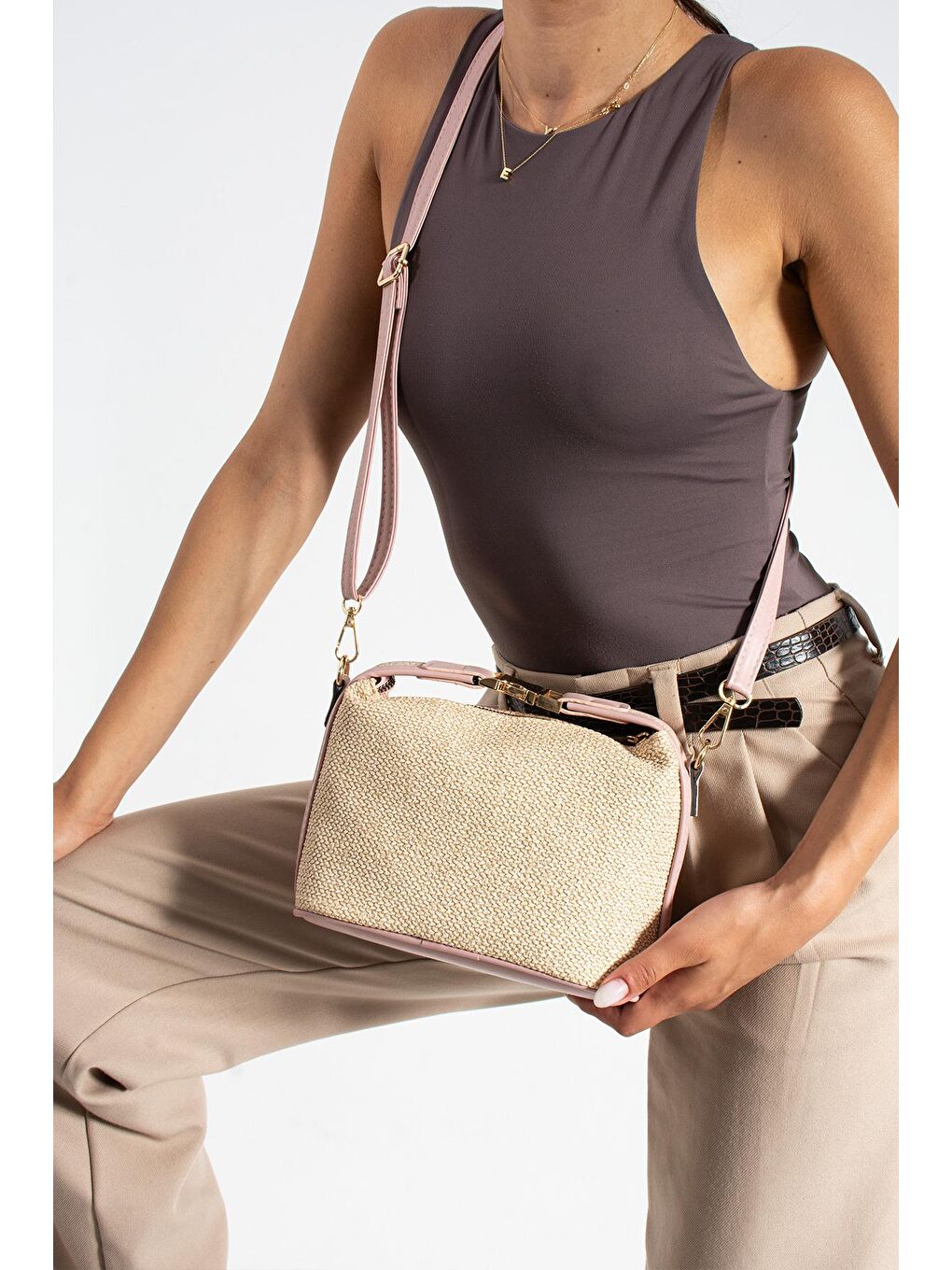 Pembe Cosmos Hasır Kadın Omuz Çantası BP-4862O-1