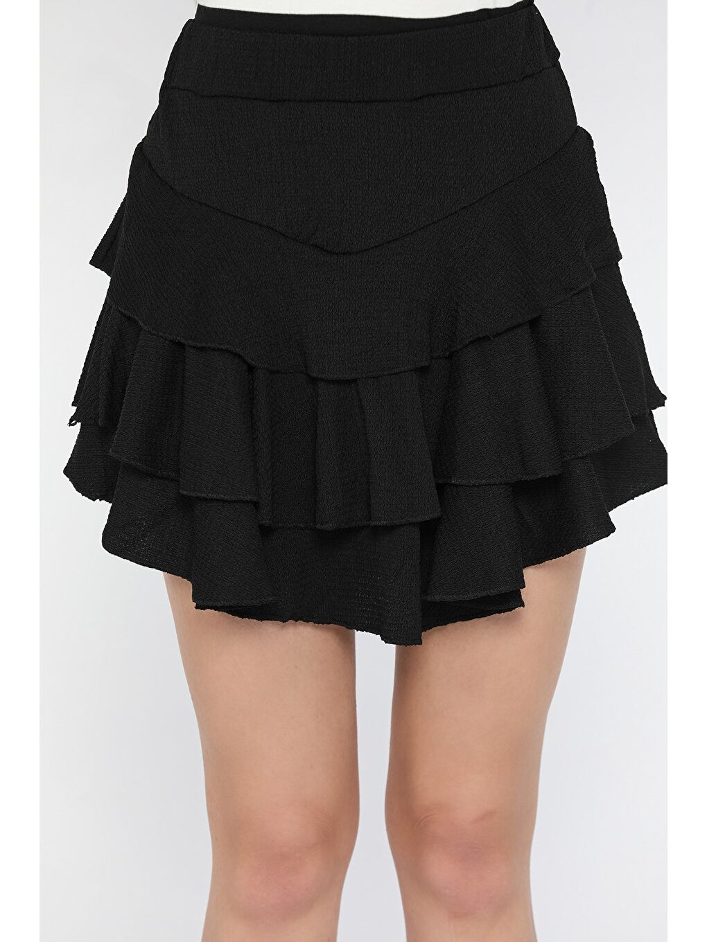 Siyah Bel Lastikli Şortlu Etek-3