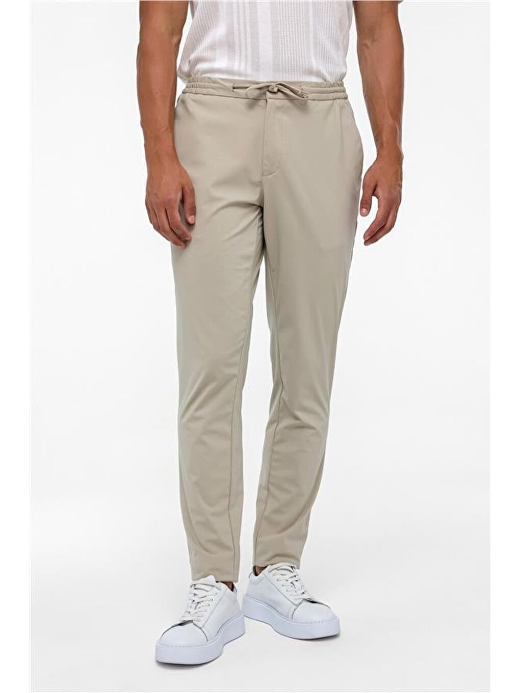 Bej Slim Armürlü Jogger Pantolon-1