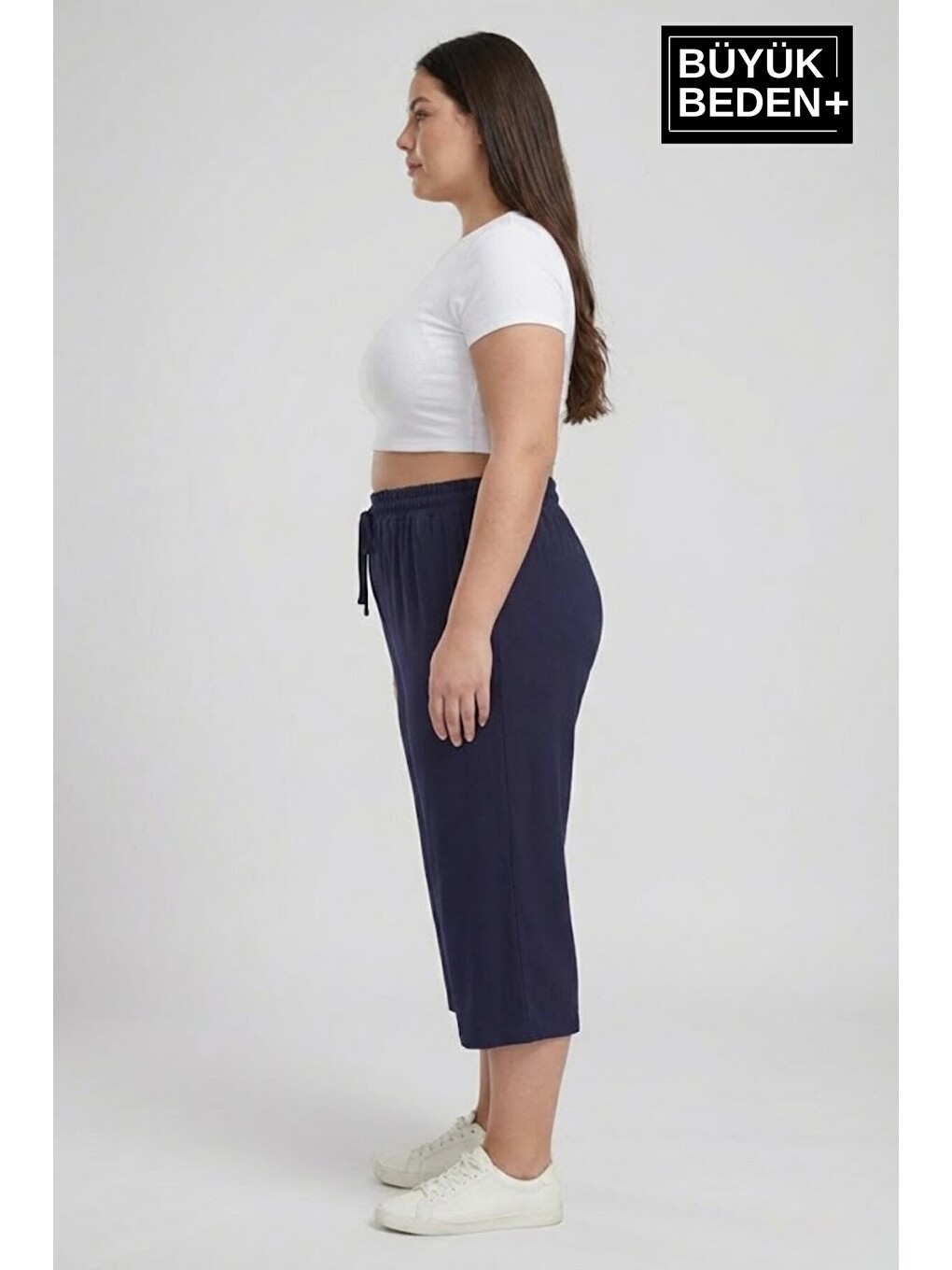 Lacivert Büyük Beden Kadın İkili Set Kapri Şort Rahat Kalıp 3XL-6XL SPR26BSRK591+2-1