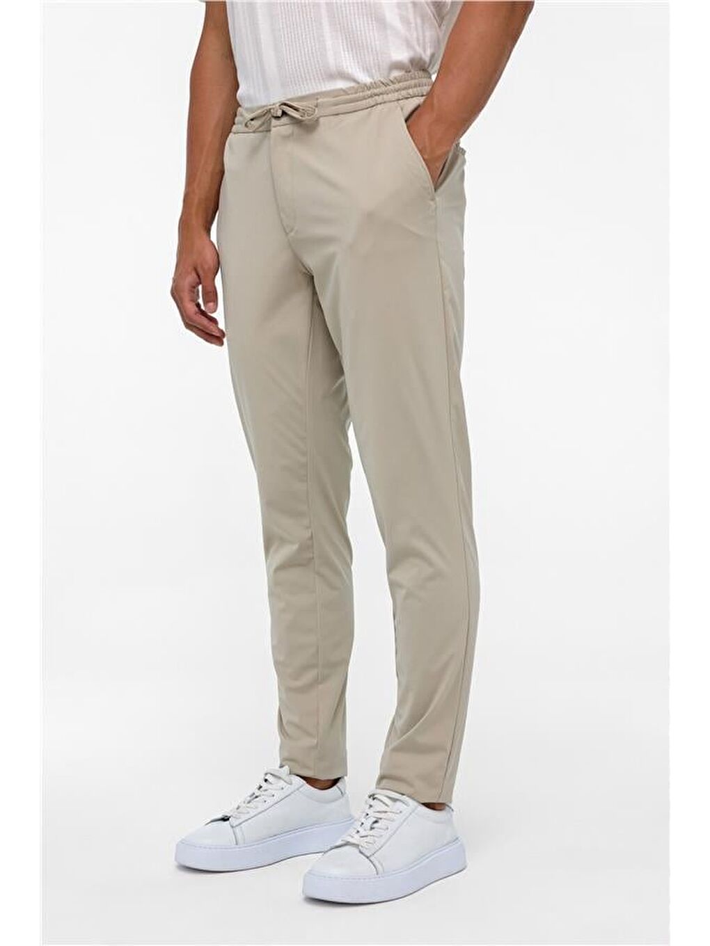 Bej Slim Armürlü Jogger Pantolon-2