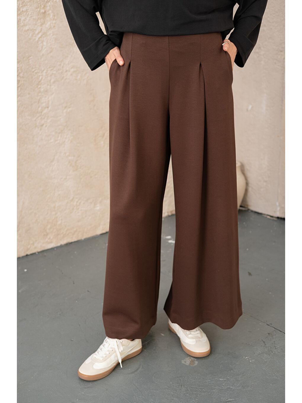 Kadın Pile Detay Pantolon Kahverengi-2