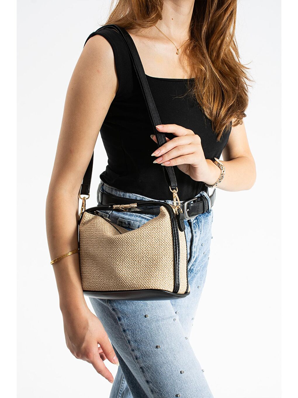 Siyah Cosmos Hasır Kadın Omuz Çantası BP-4862O-1