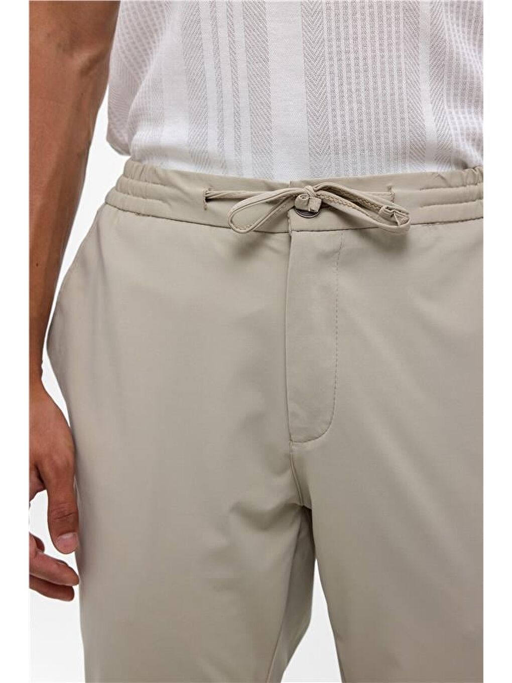 Bej Slim Armürlü Jogger Pantolon-3