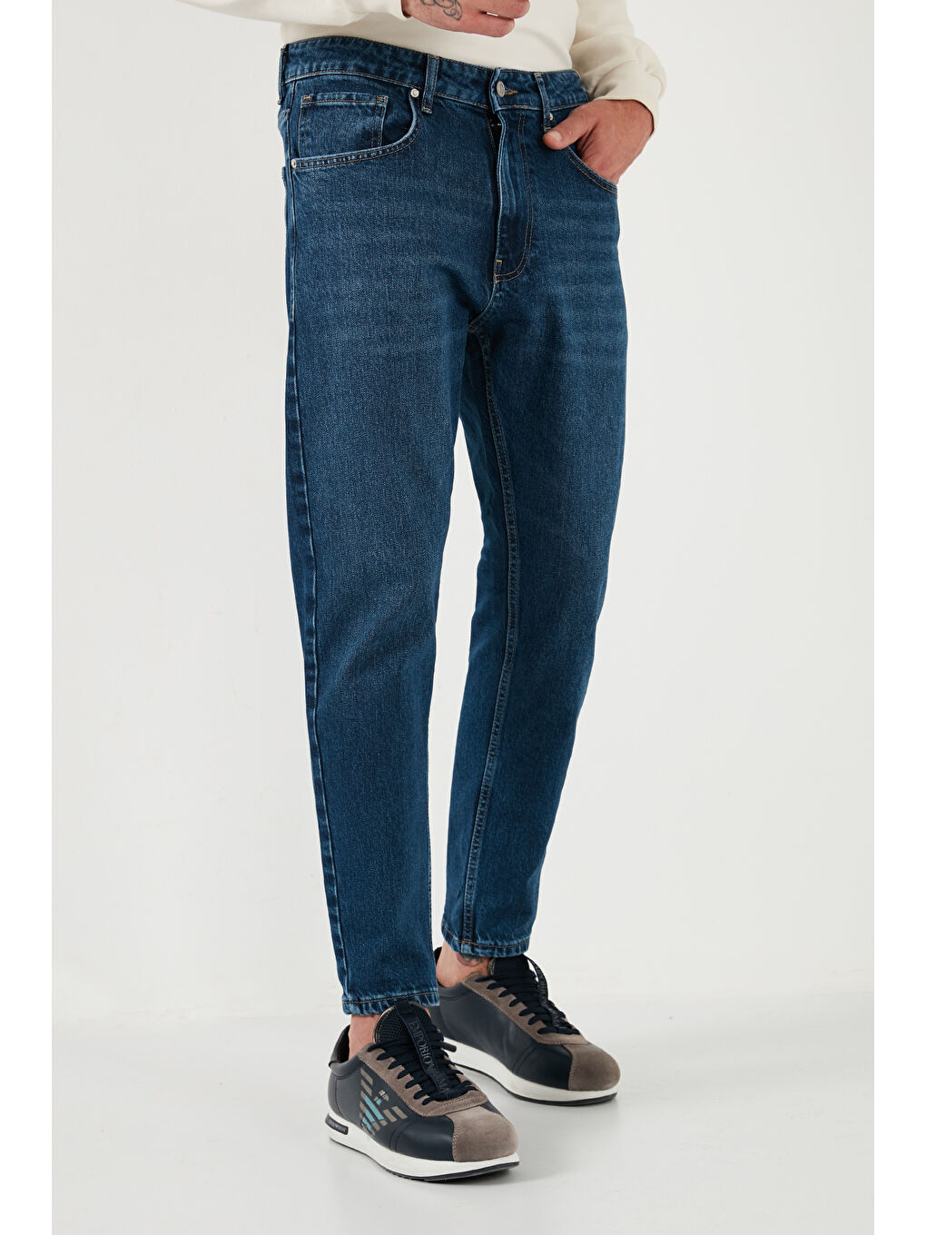 Buratti Lacivert Streç Pamuklu Slim Fit Normal Bel Boru Paça Erkek Jeans 5900S28MILANO - 1