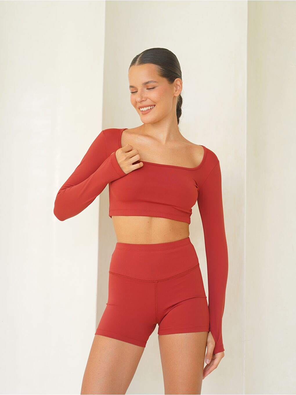 Samadhi Uzun Kollu Spor Bordo Crop-1