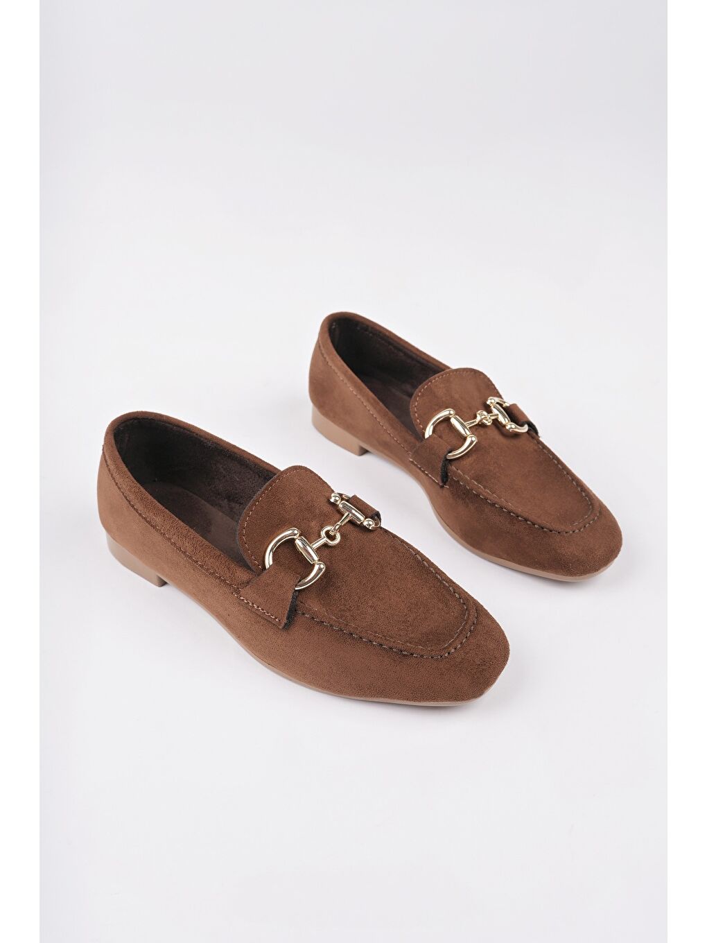 Kahverengi MONA Metal Tokalı Deri Kadın Loafer Günlük Ayakkabı