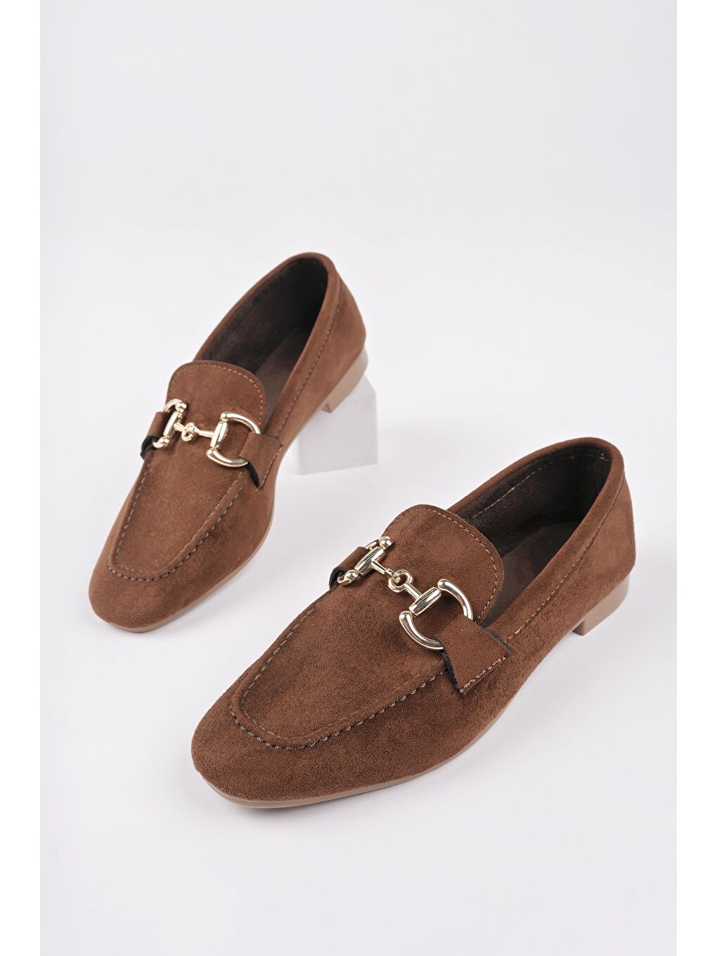 Kahverengi MONA Metal Tokalı Deri Kadın Loafer Günlük Ayakkabı-1