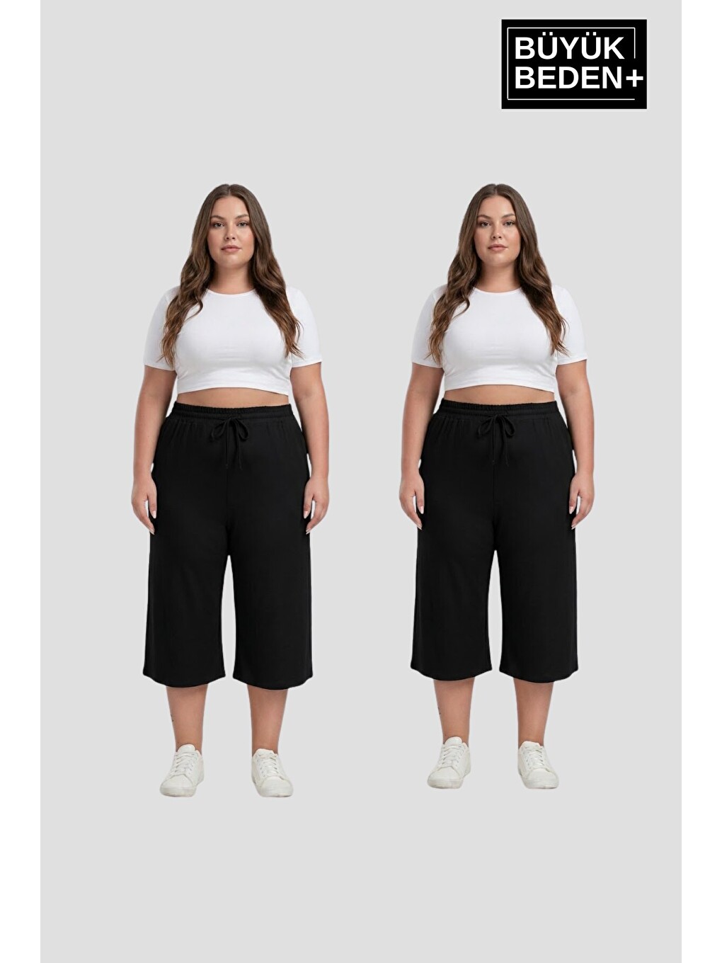 Siyah Büyük Beden Kadın İkili Set Kapri Şort Rahat Kalıp 3XL-6XL SPR26BSRK591+2