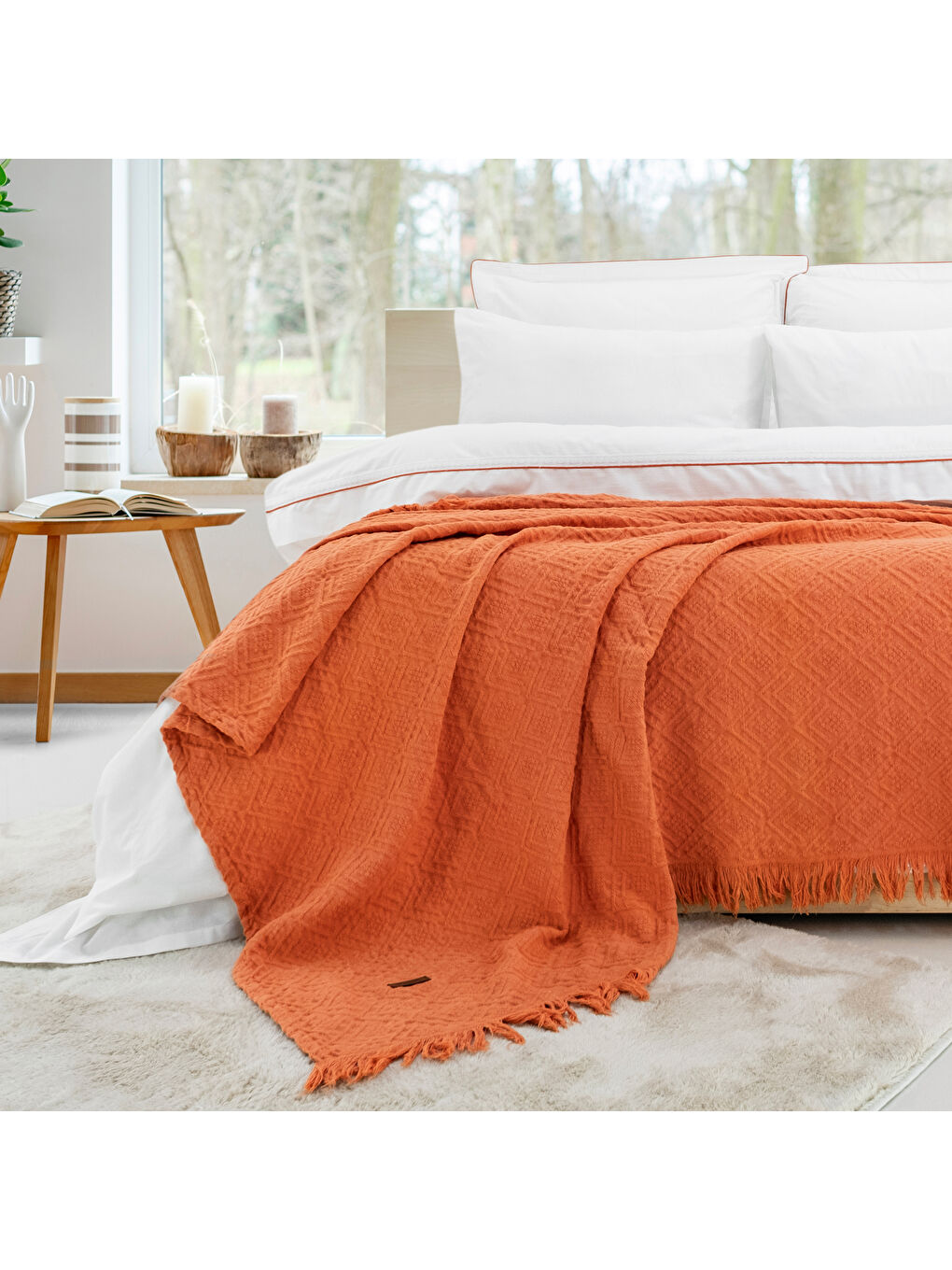 Kahverengi Home Kylie Yatak Örtüsü Nevresim Seti 7 Parça-Kiremit-1