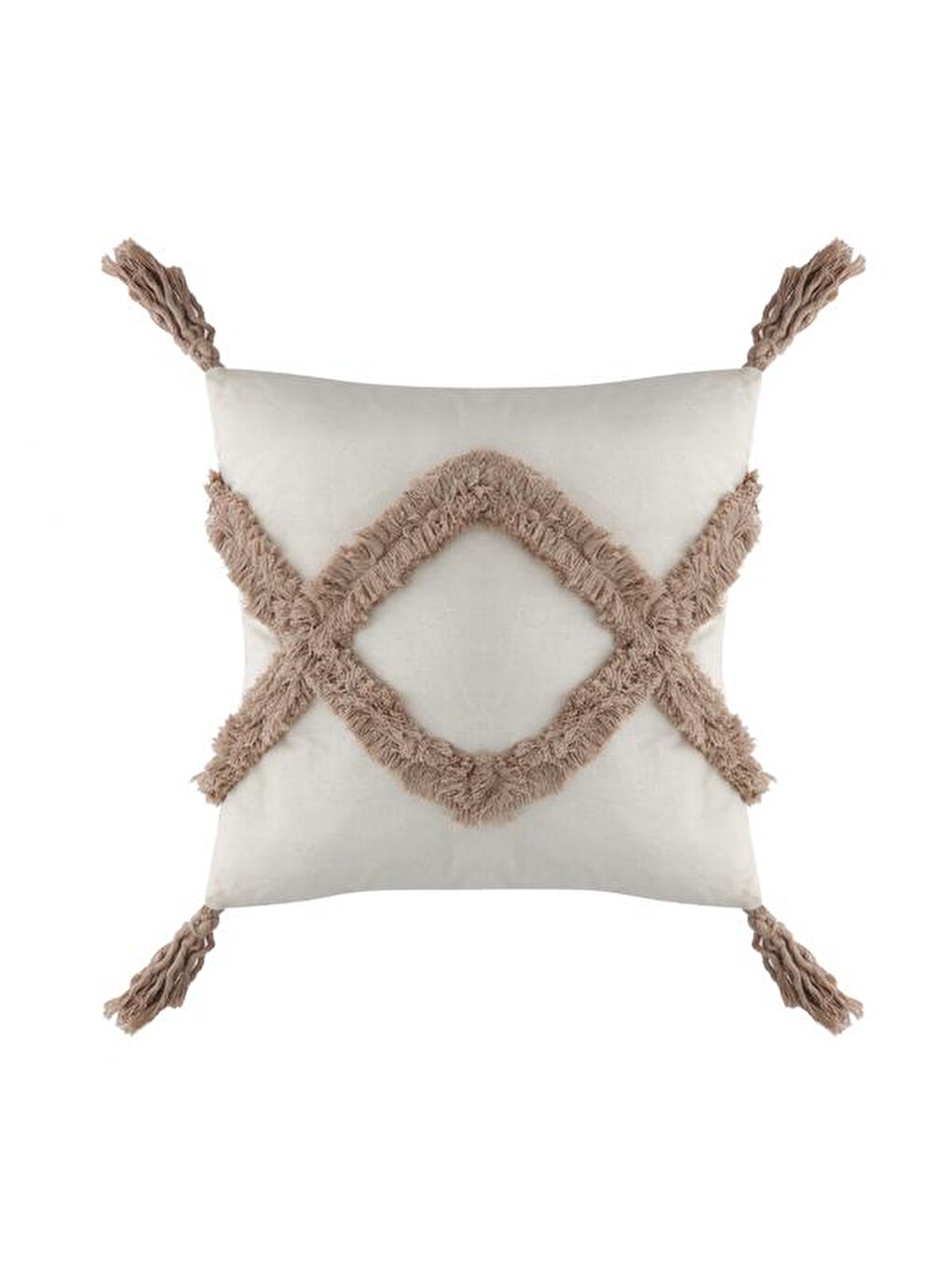 Beyaz Motif Makrome Handmade Kırlent - Bej / Ekru - 42x42 cm-5