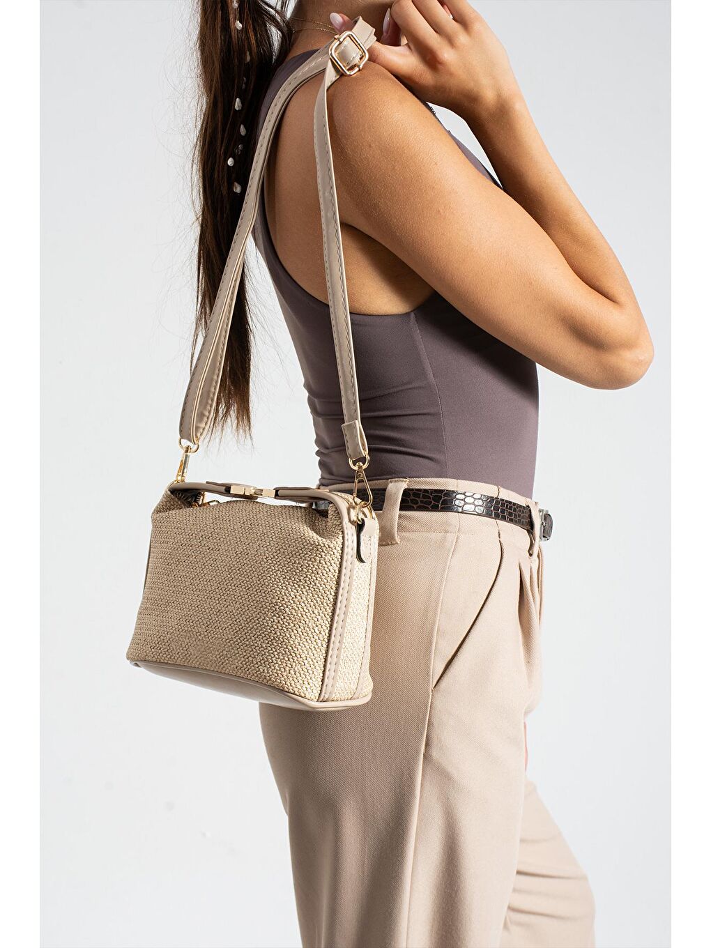 Bej Cosmos Hasır Kadın Omuz Çantası BP-4862O-1