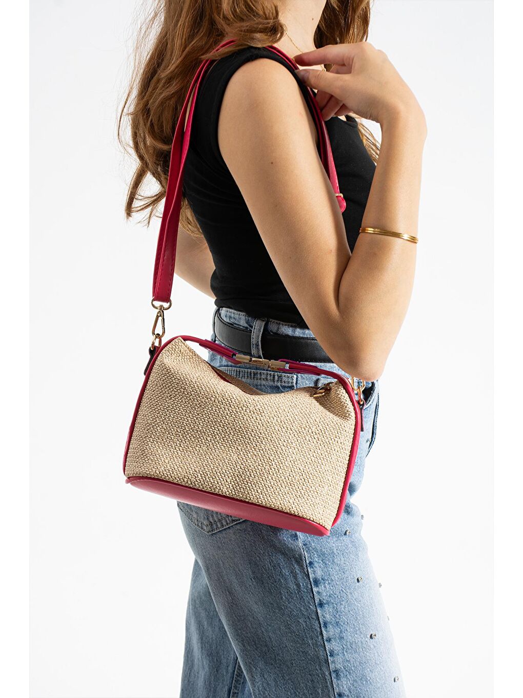 Fuşya Cosmos Hasır Kadın Omuz Çantası BP-4862O-1