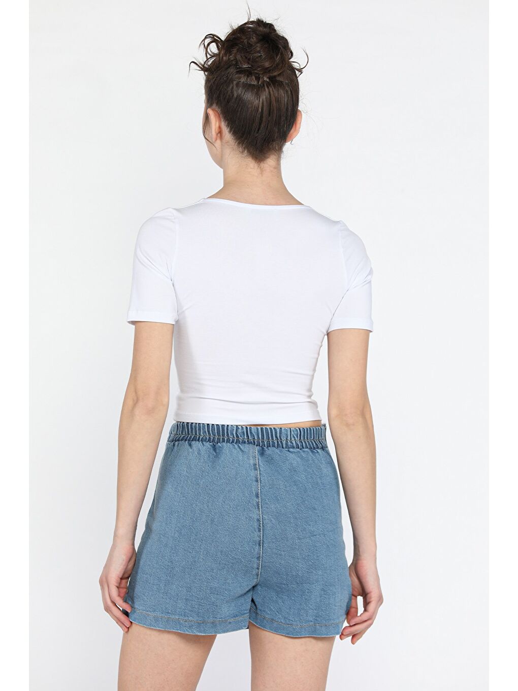 Mavi Kadın Fermuarlı Bel Lastikli Jean Şort Etek-2