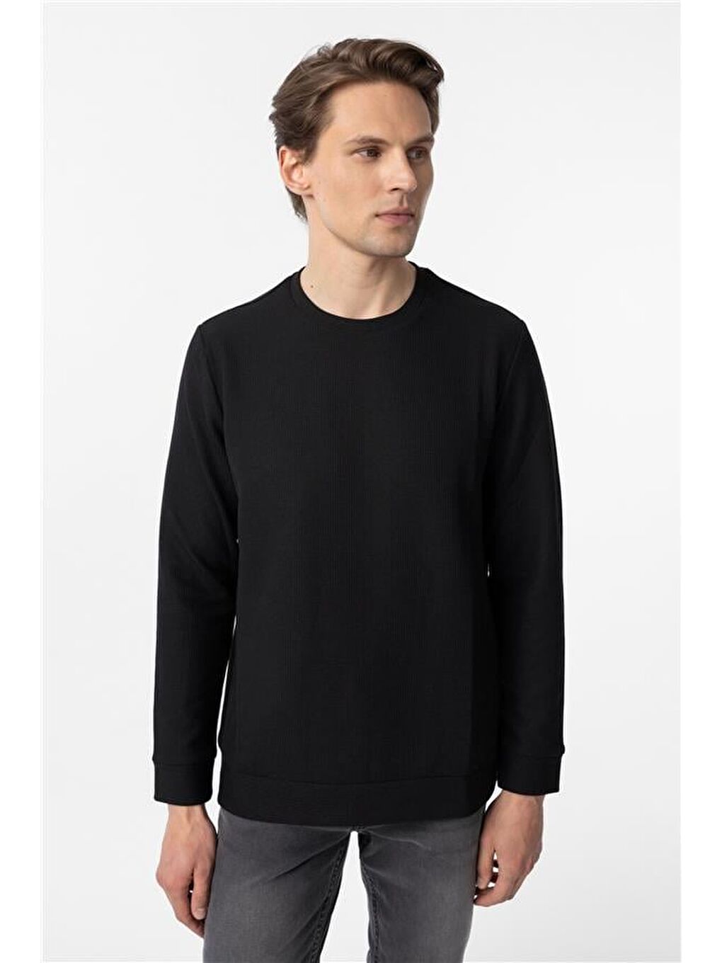 Siyah Regular Armürlü Bisiklet Yaka Triko-2