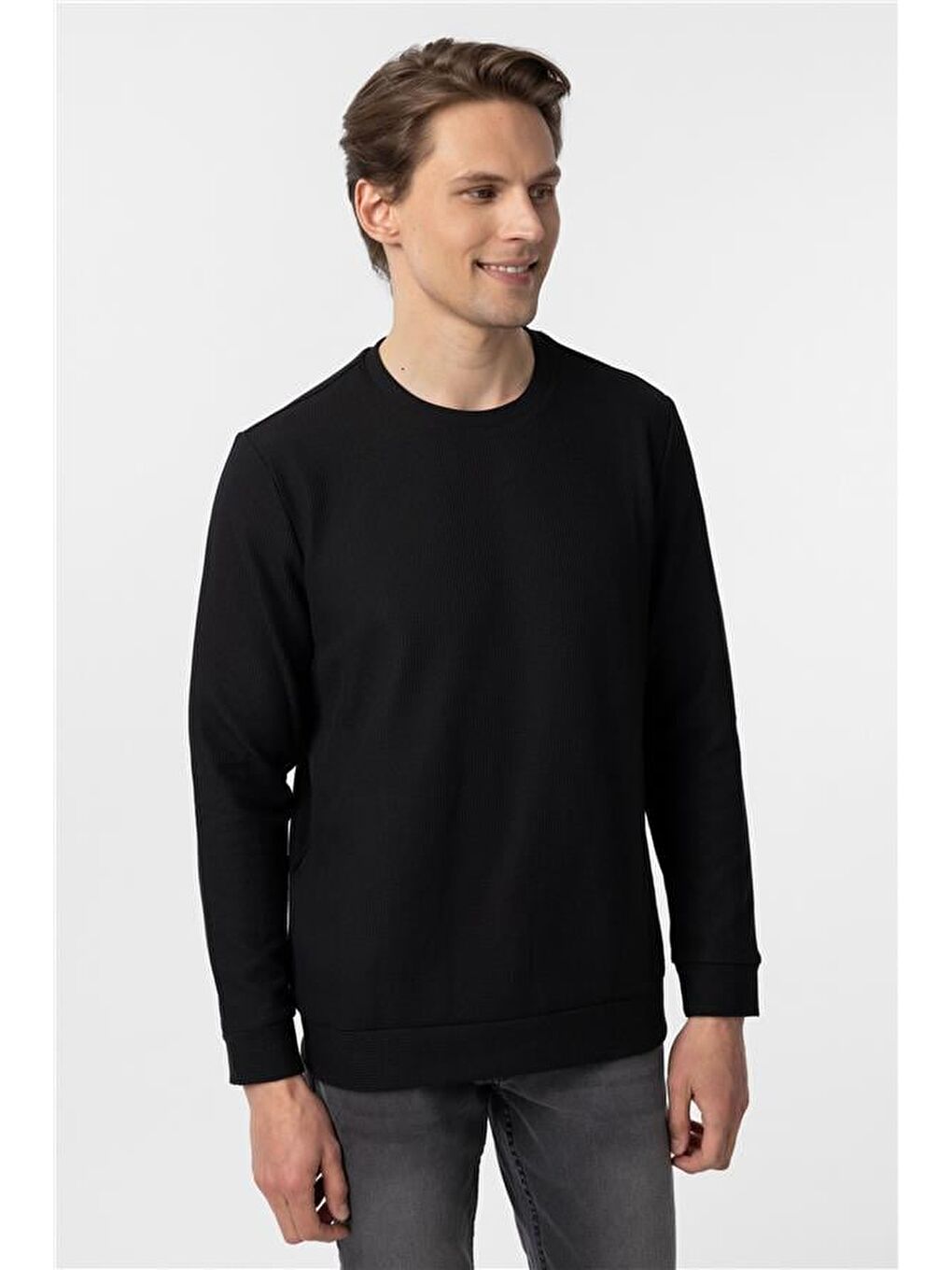 Siyah Regular Armürlü Bisiklet Yaka Triko-3