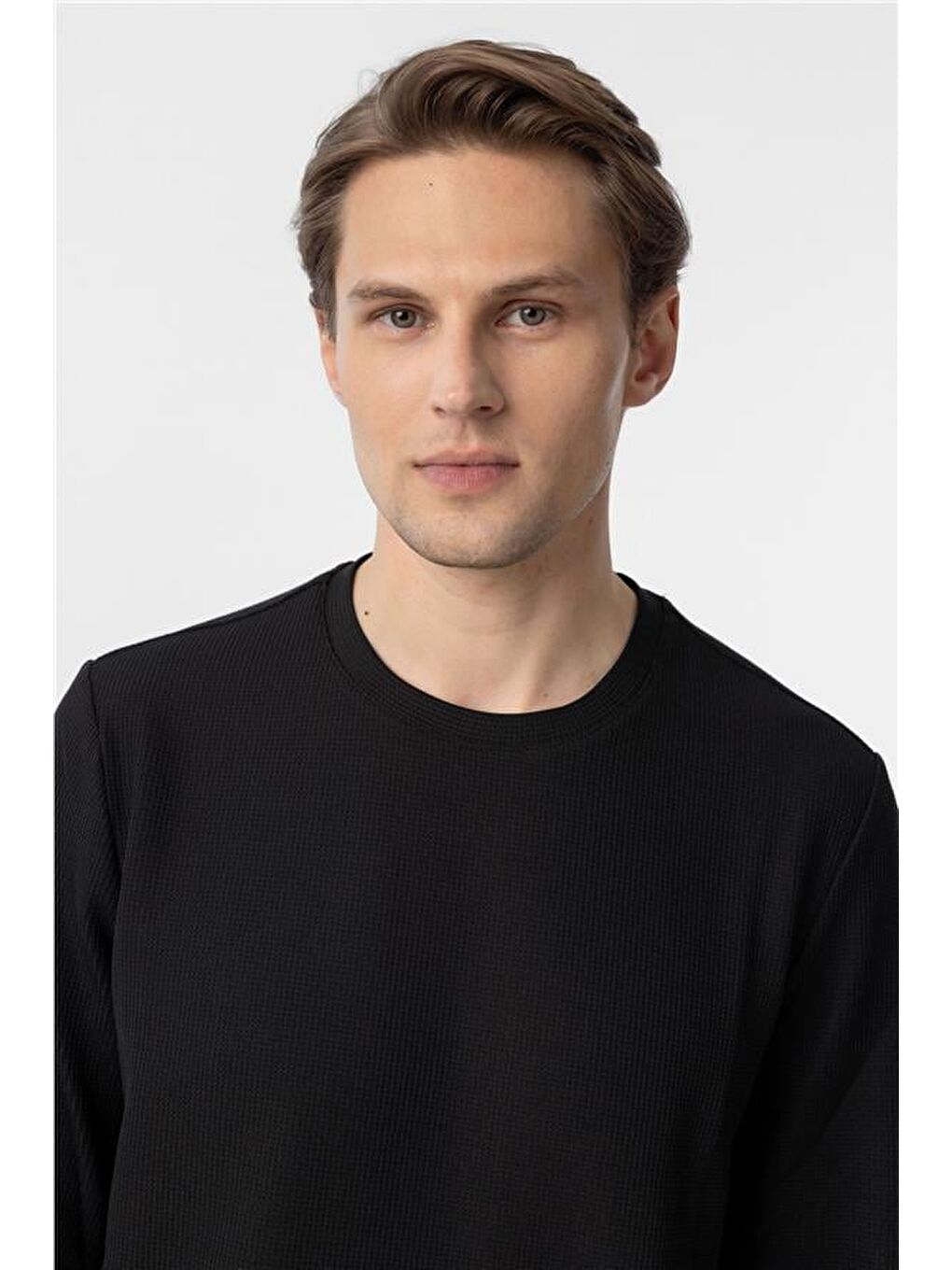 Siyah Regular Armürlü Bisiklet Yaka Triko-4