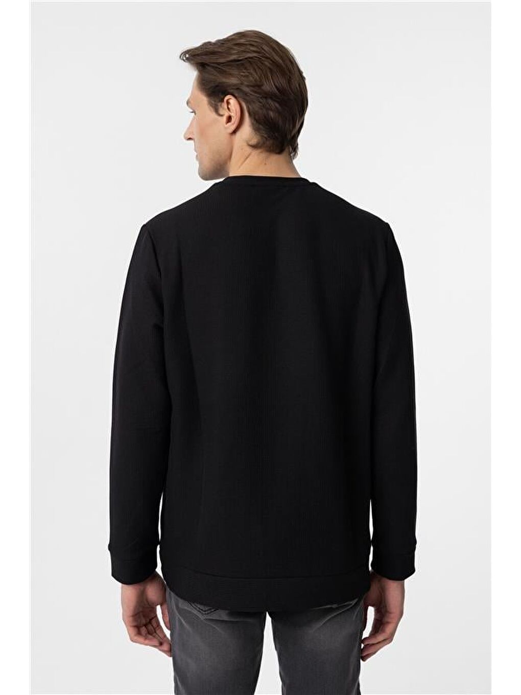 Siyah Regular Armürlü Bisiklet Yaka Triko-5