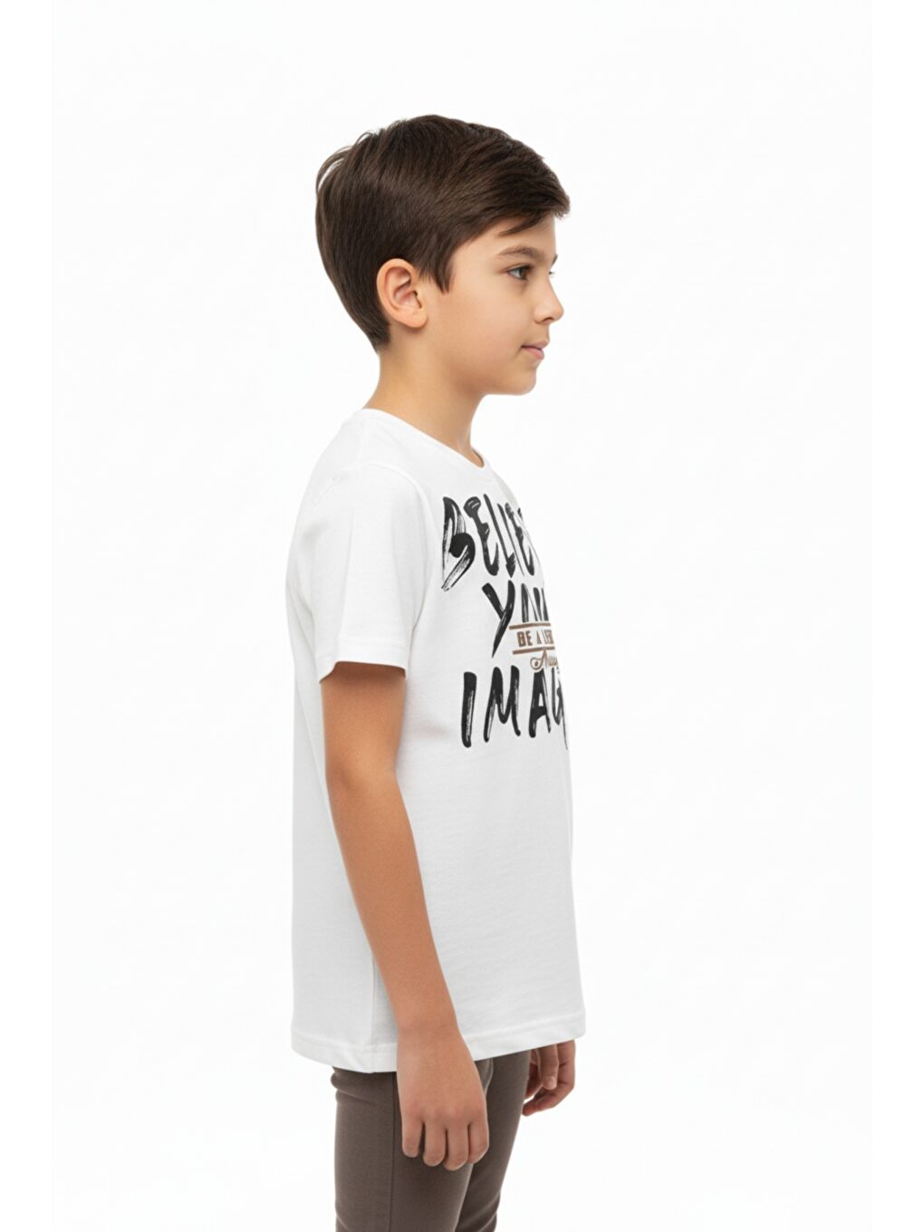 Ekru Erkek Çocuk Bisiklet Yaka Kısa Kollu Baskılı Tişört 24991-2