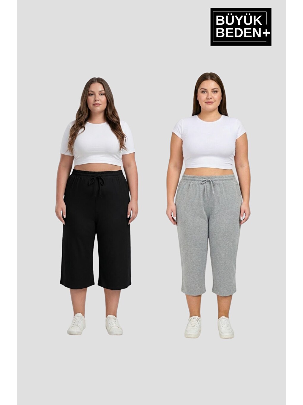 Siyah Büyük Beden Kadın İkili Set Kapri Şort Rahat Kalıp 3XL-6XL SPR26BSRK591+2