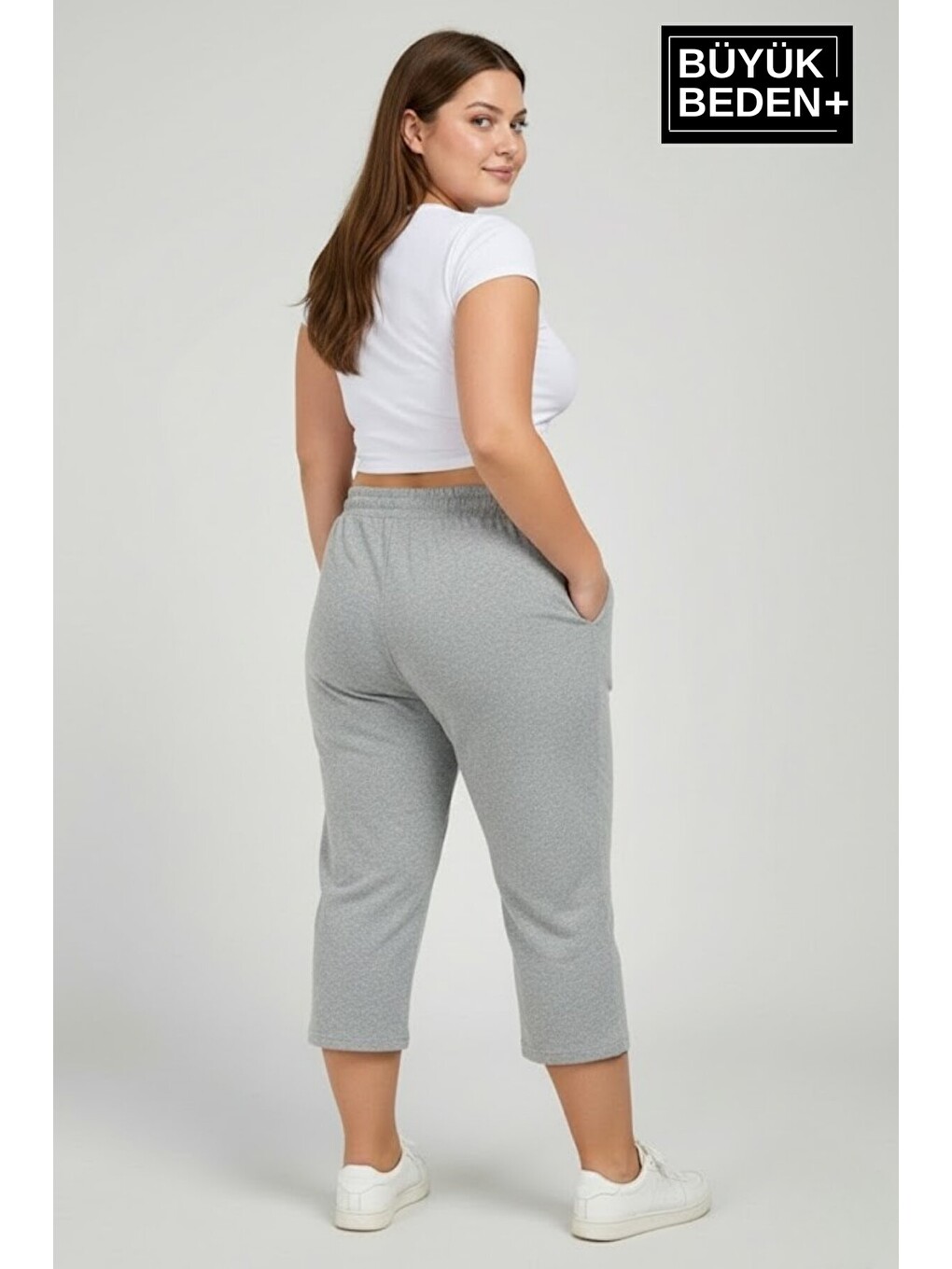 Siyah Büyük Beden Kadın İkili Set Kapri Şort Rahat Kalıp 3XL-6XL SPR26BSRK591+2-1
