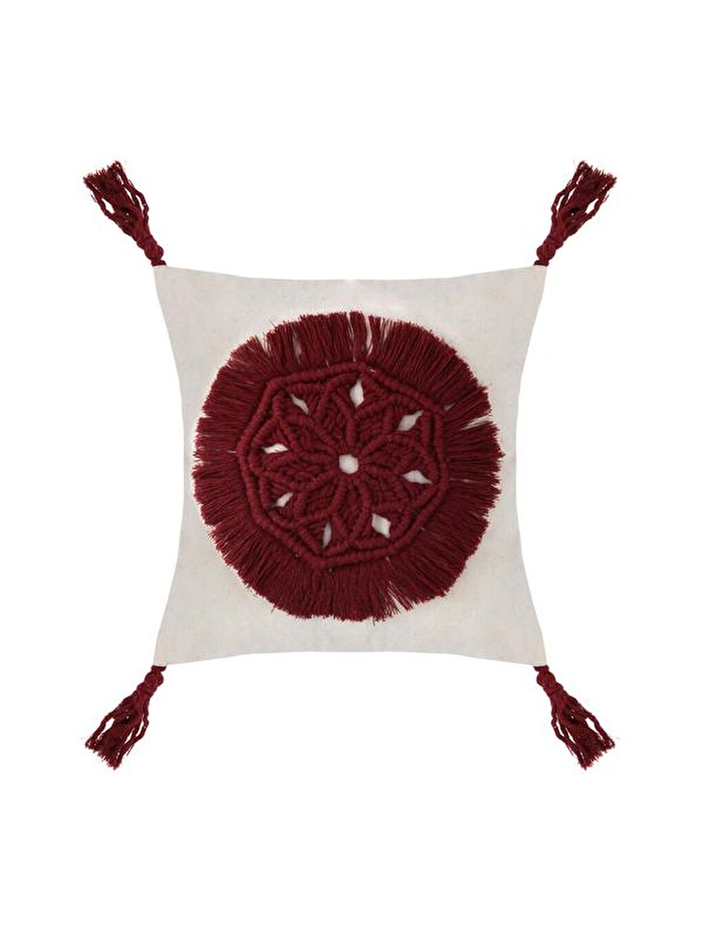 Haki Makrome Handmade Kırlent - Bordo / Ekru-1