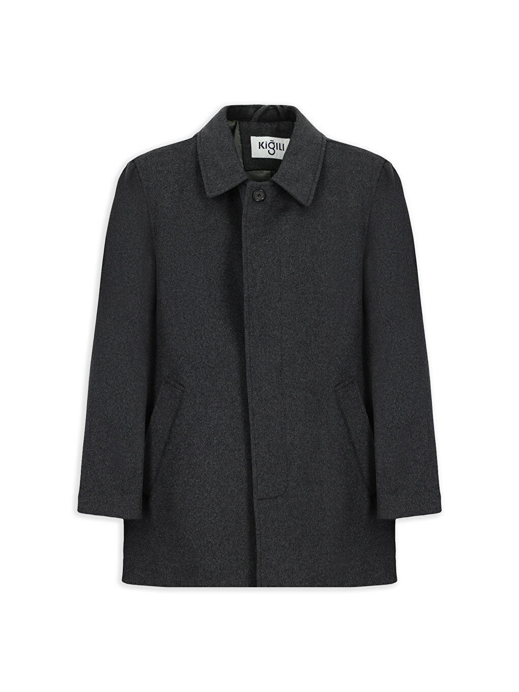 Gri Regular Fit Yünlü Düz Kaban