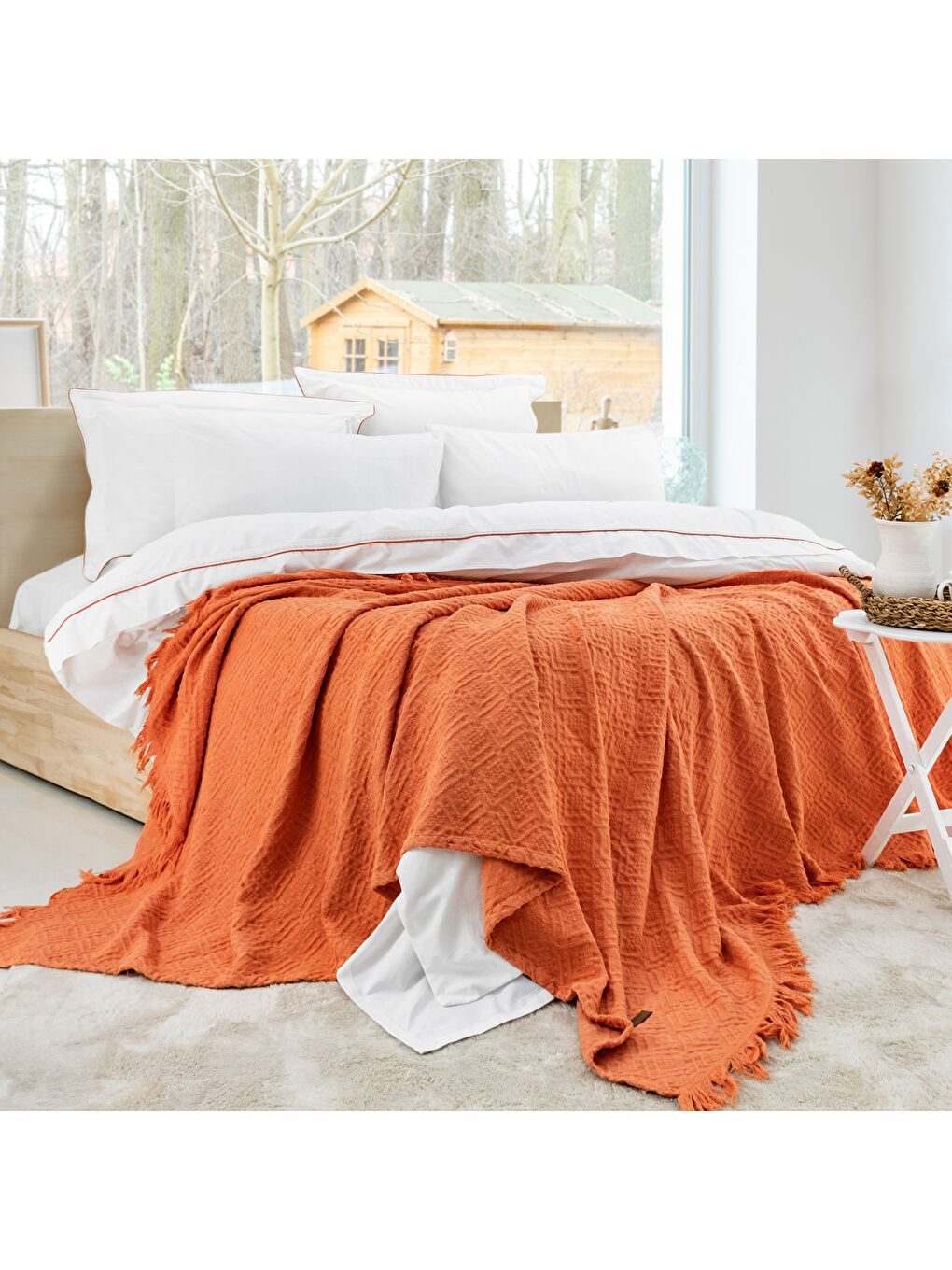 Kahverengi Home Kylie Yatak Örtüsü Nevresim Seti 7 Parça-Kiremit-2