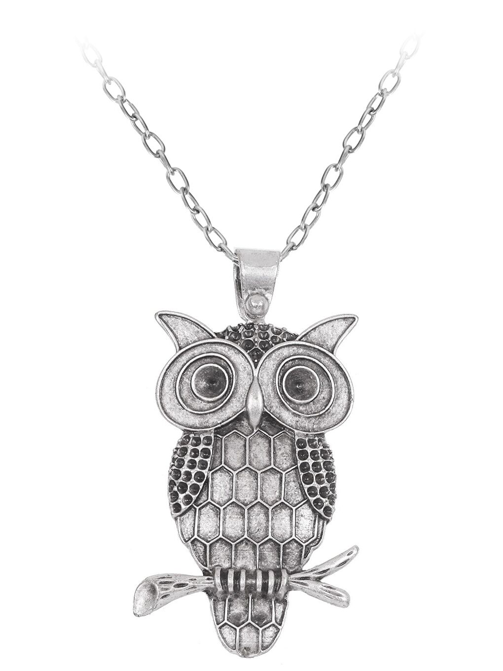 Gri Kadın Antik Gümüş Kaplama Baykuş Simge Uçlu Zincir Kolye-1